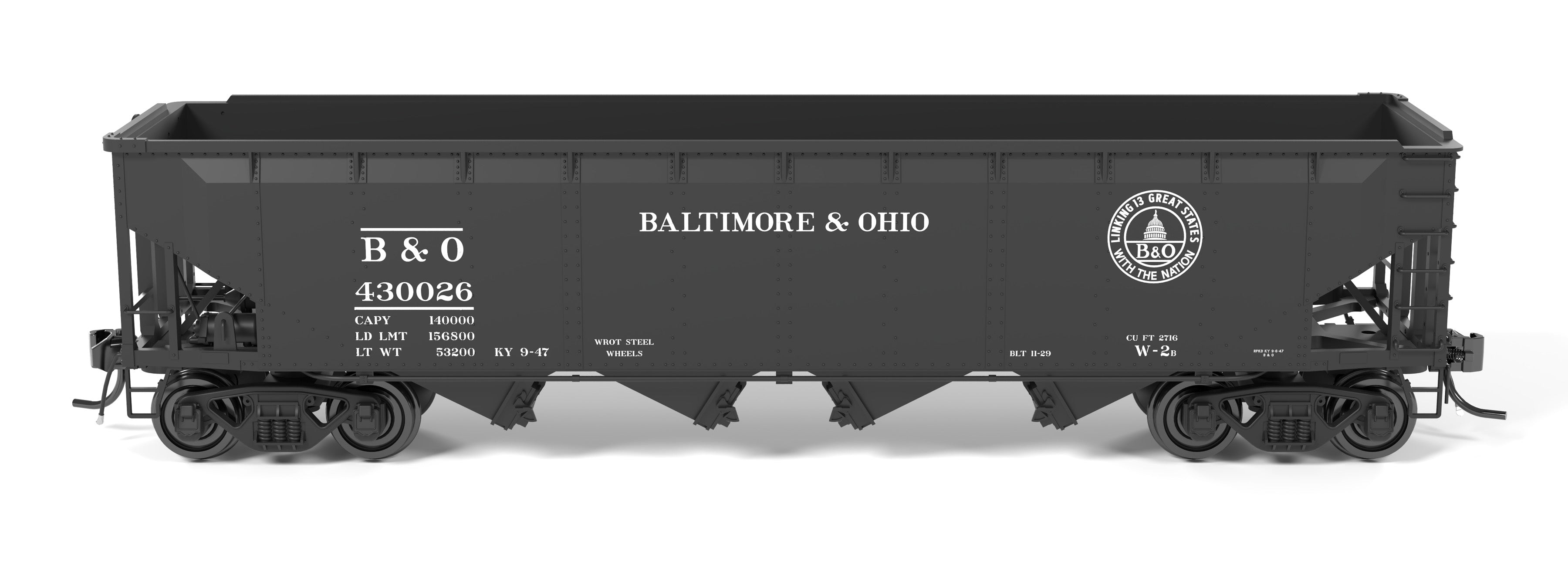 10131 ARA 70-ton 4-Bay Hopper, B&O W2b, "13 Great States", 6-pack B, HO