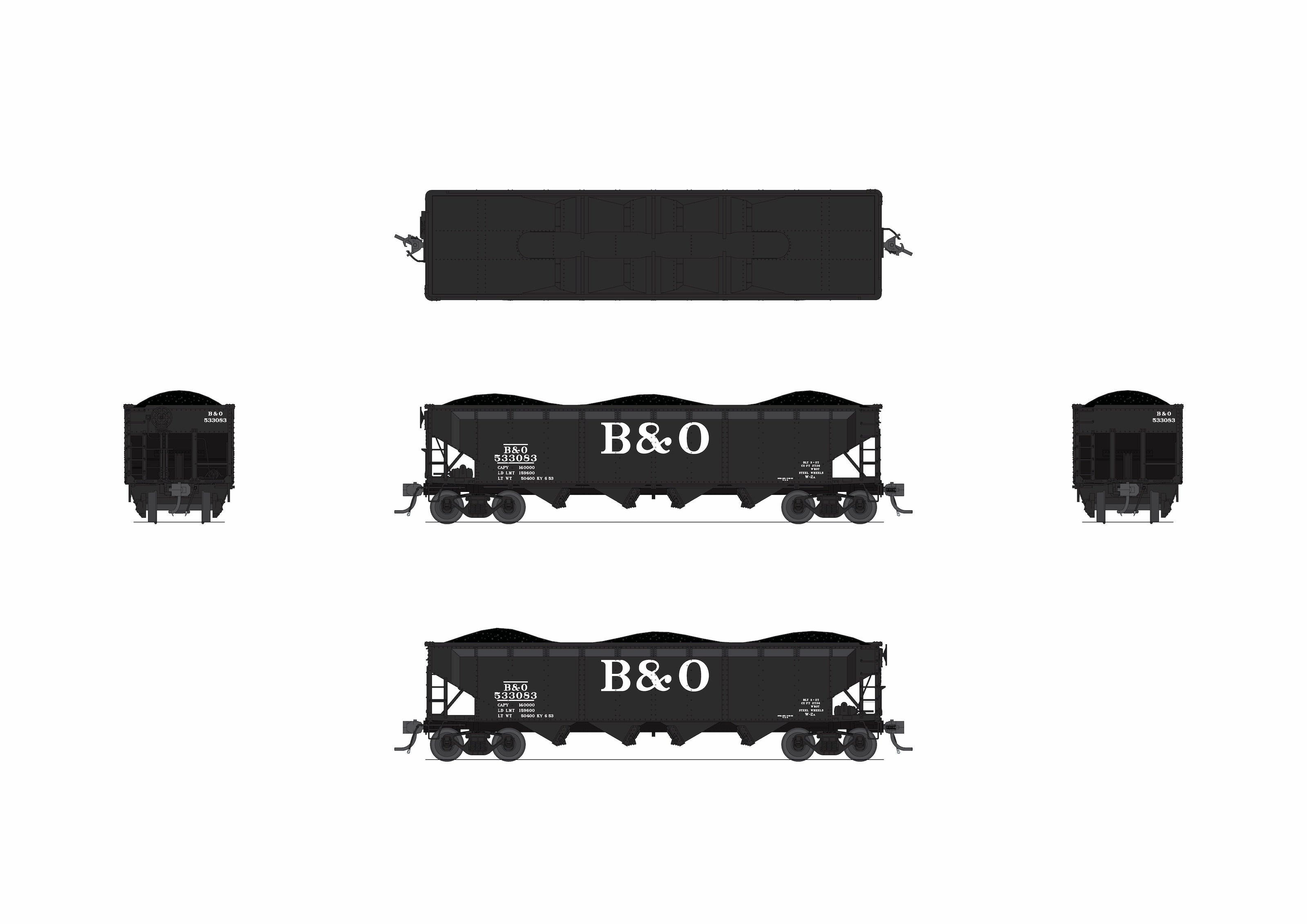 10133 ARA 70-ton 4-Bay Hopper, B&O W2b, Big "B&O" Scheme, 6-pack B, HO