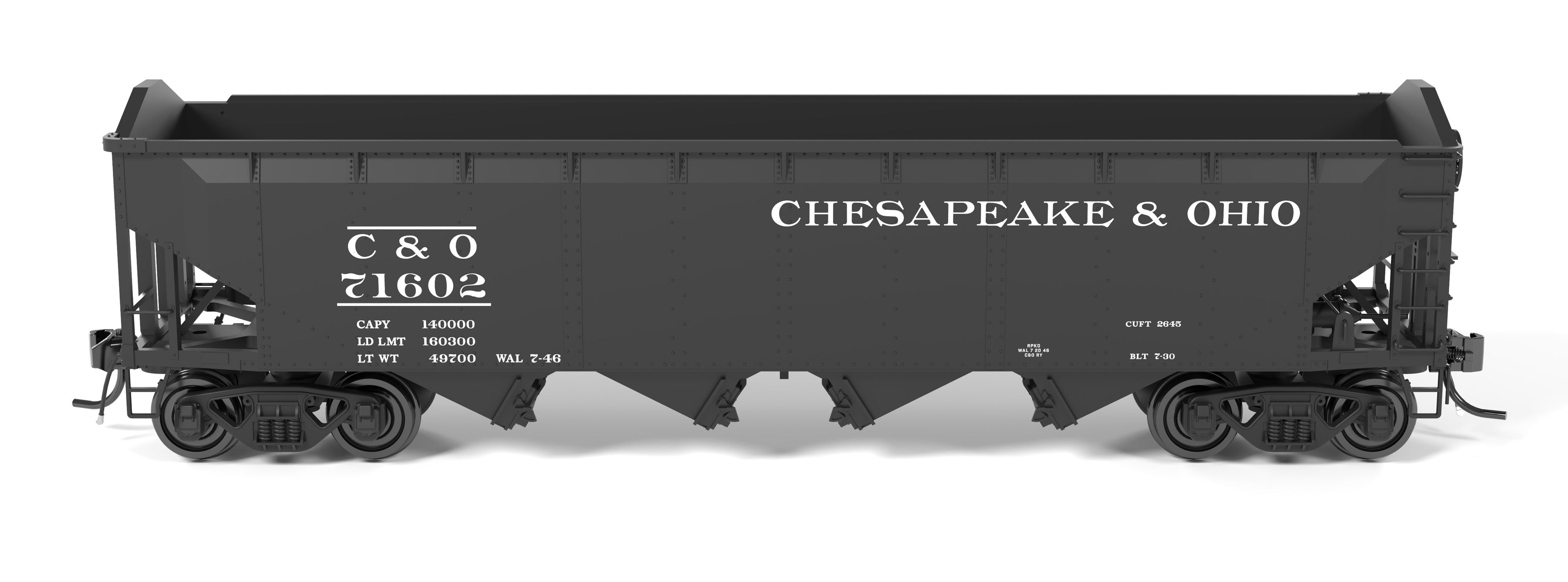 10135 ARA 70-ton 4-Bay Hopper, C&O H7-13, Black & White, 6-pack B, HO