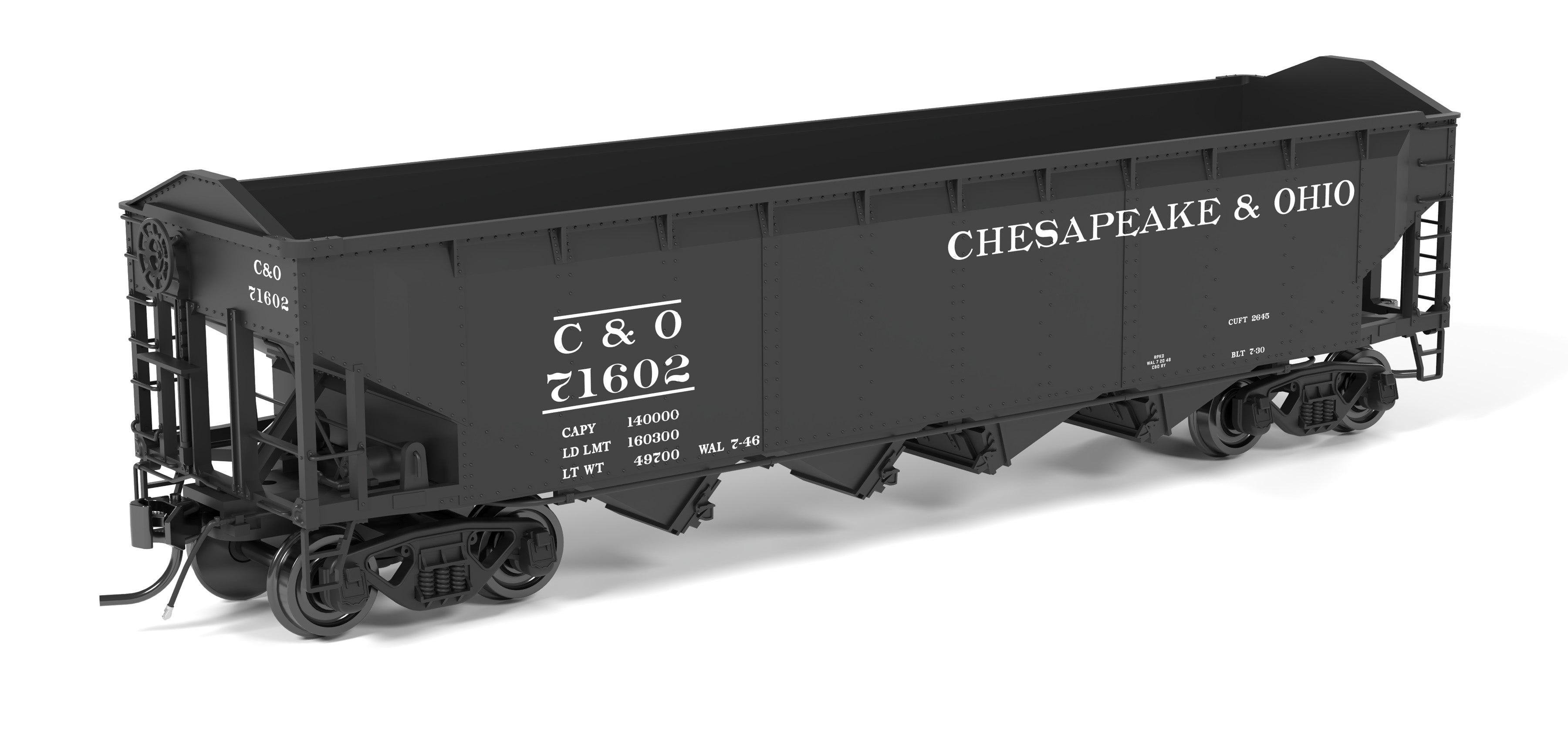 10134 ARA 70-ton 4-Bay Hopper, C&O H7-13, Black & White, 6-pack A, HO