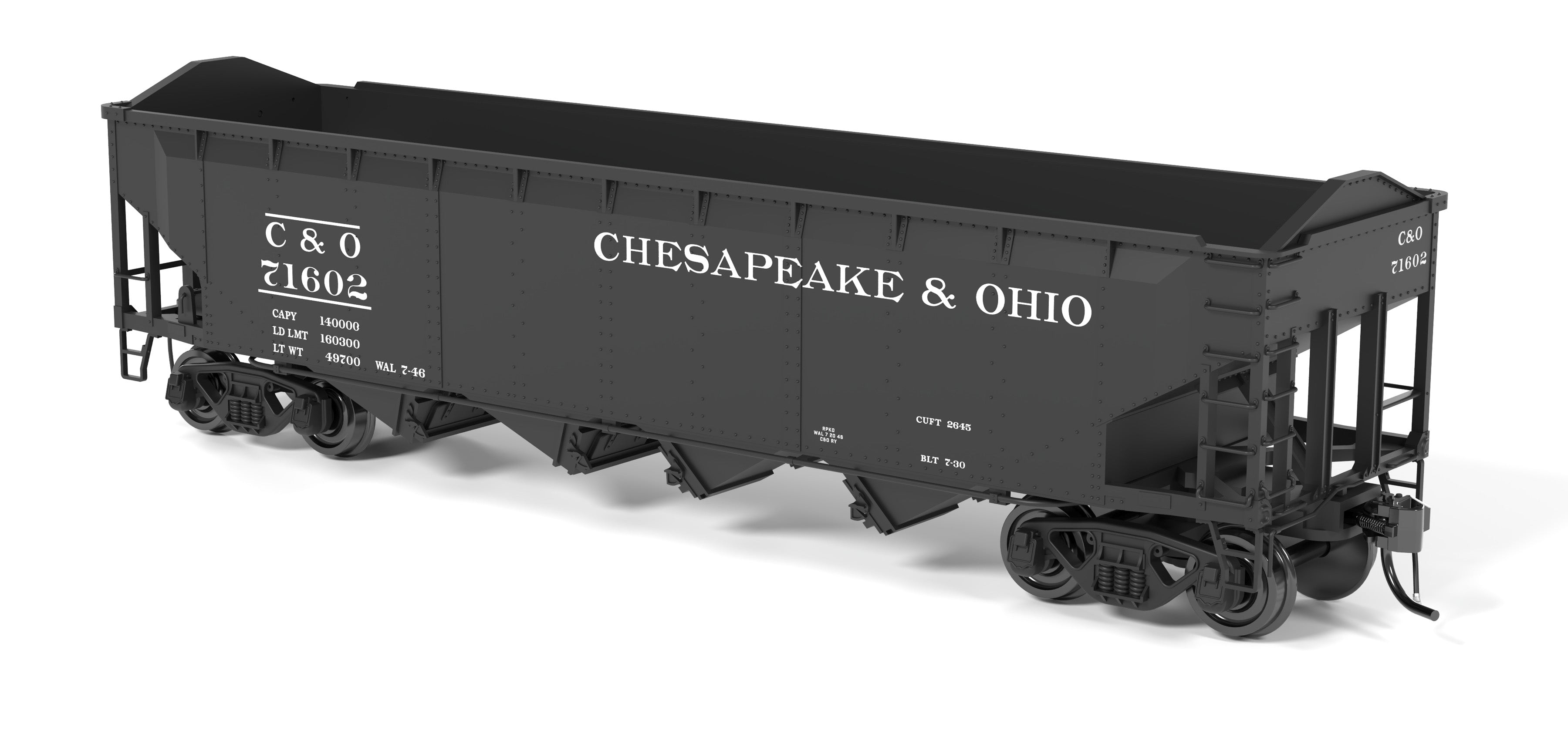 10135 ARA 70-ton 4-Bay Hopper, C&O H7-13, Black & White, 6-pack B, HO