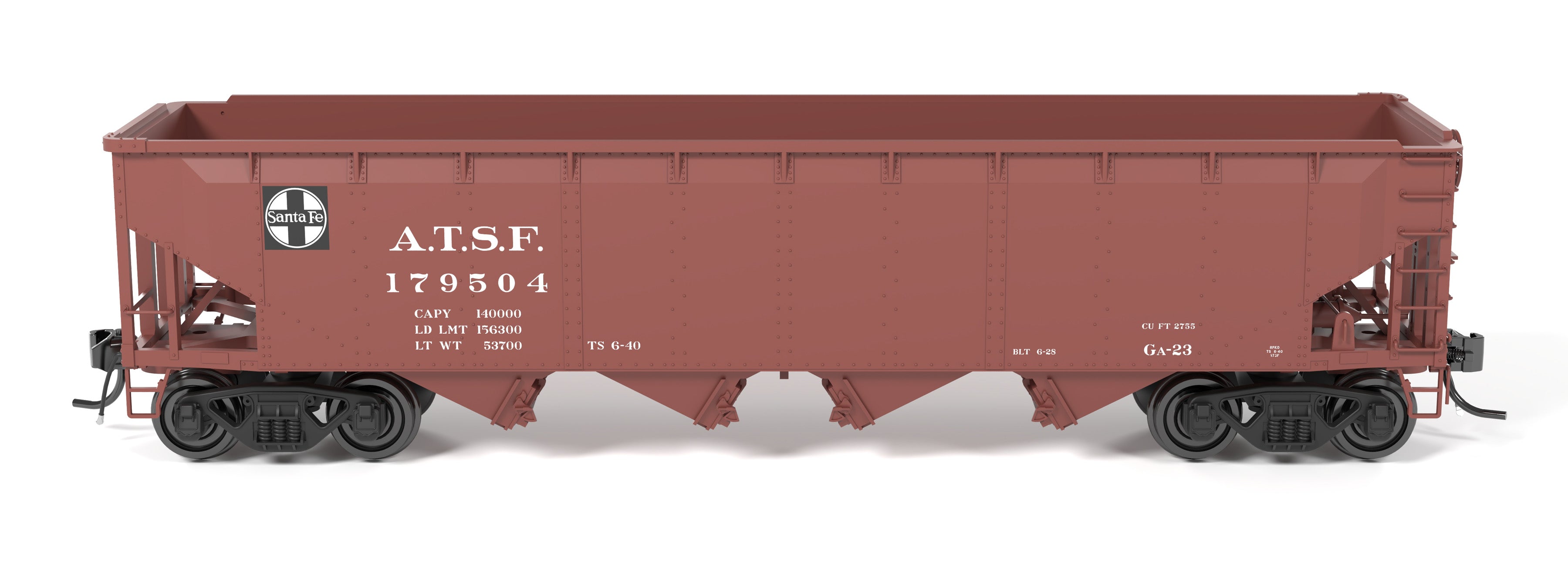 10138 ARA 70-ton 4-Bay Hopper, ATSF, Oxide Red w/ White, 6-pack A, HO