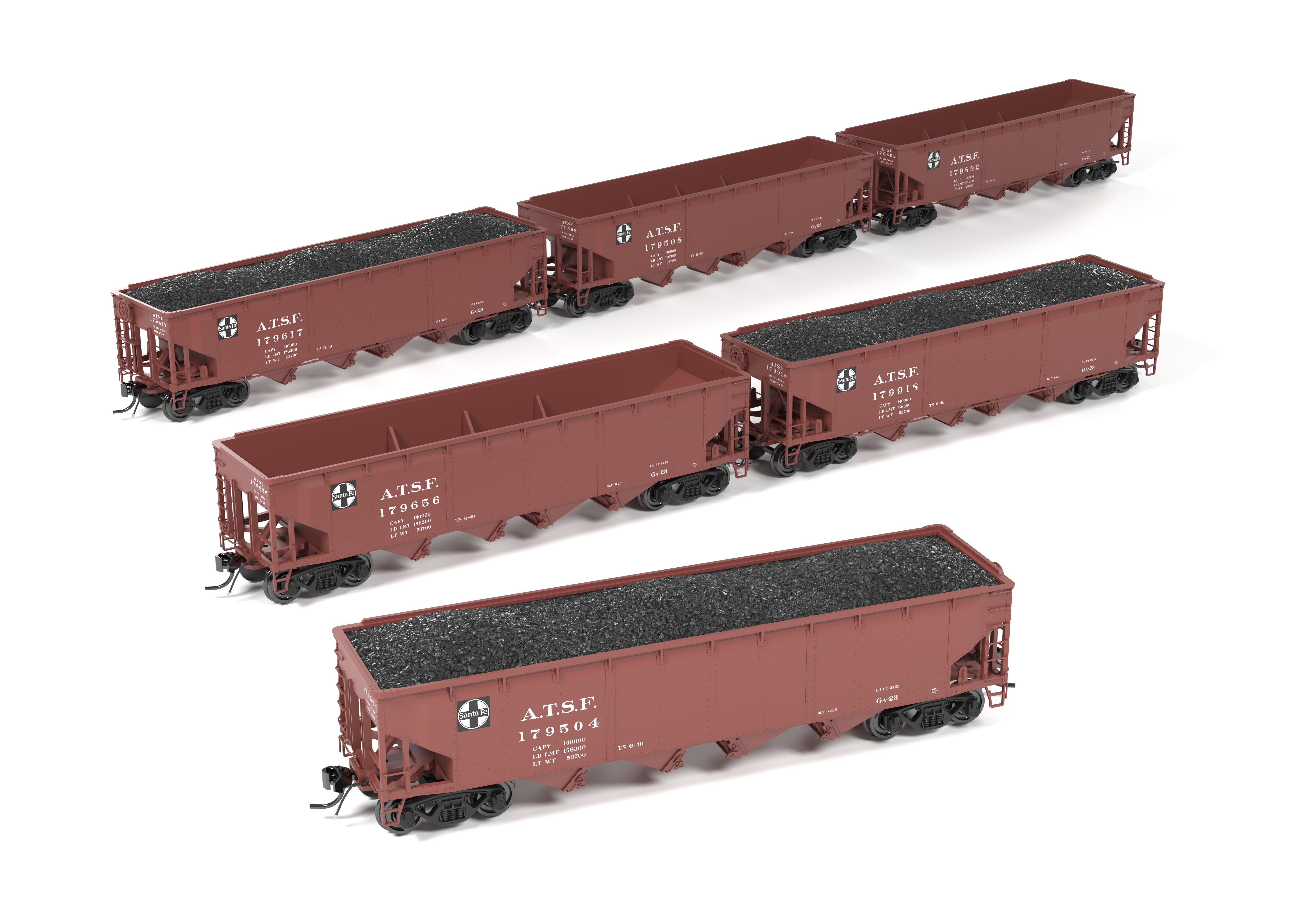 10139 ARA 70-ton 4-Bay Hopper, ATSF, Oxide Red w/ White, 6-pack B, HO