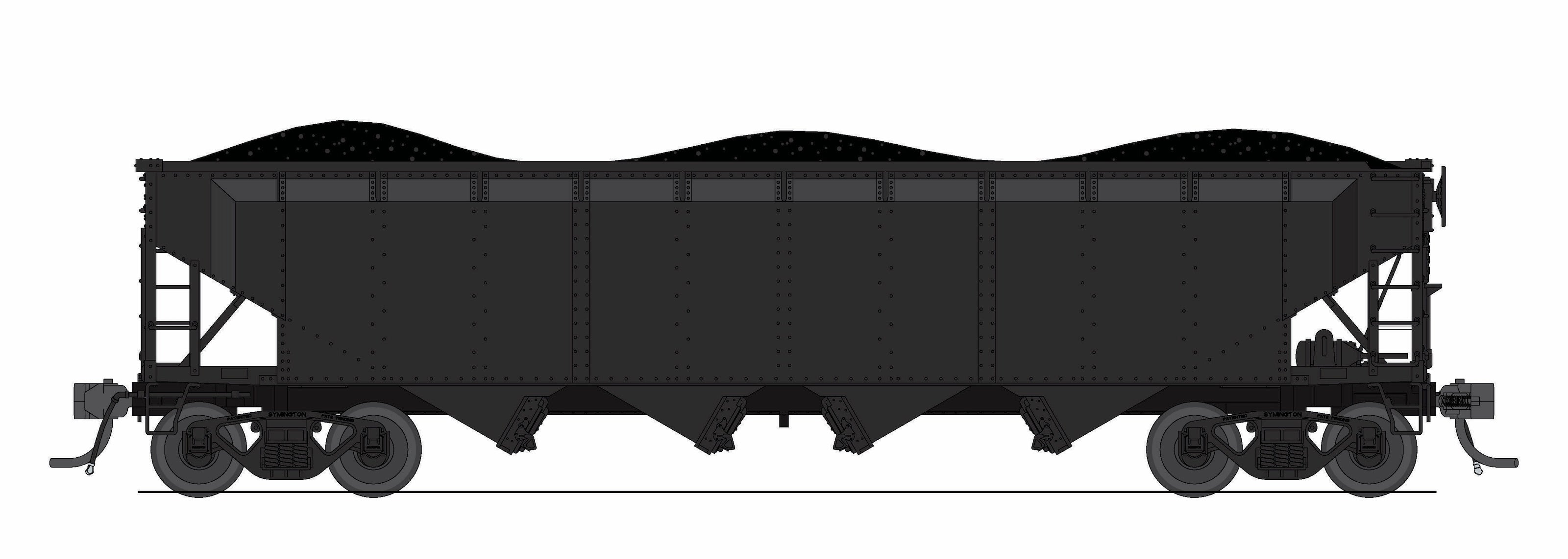 10378 ARA 70-ton 4-Bay Hopper, Unlettered, Painted Black, 6-pack, N