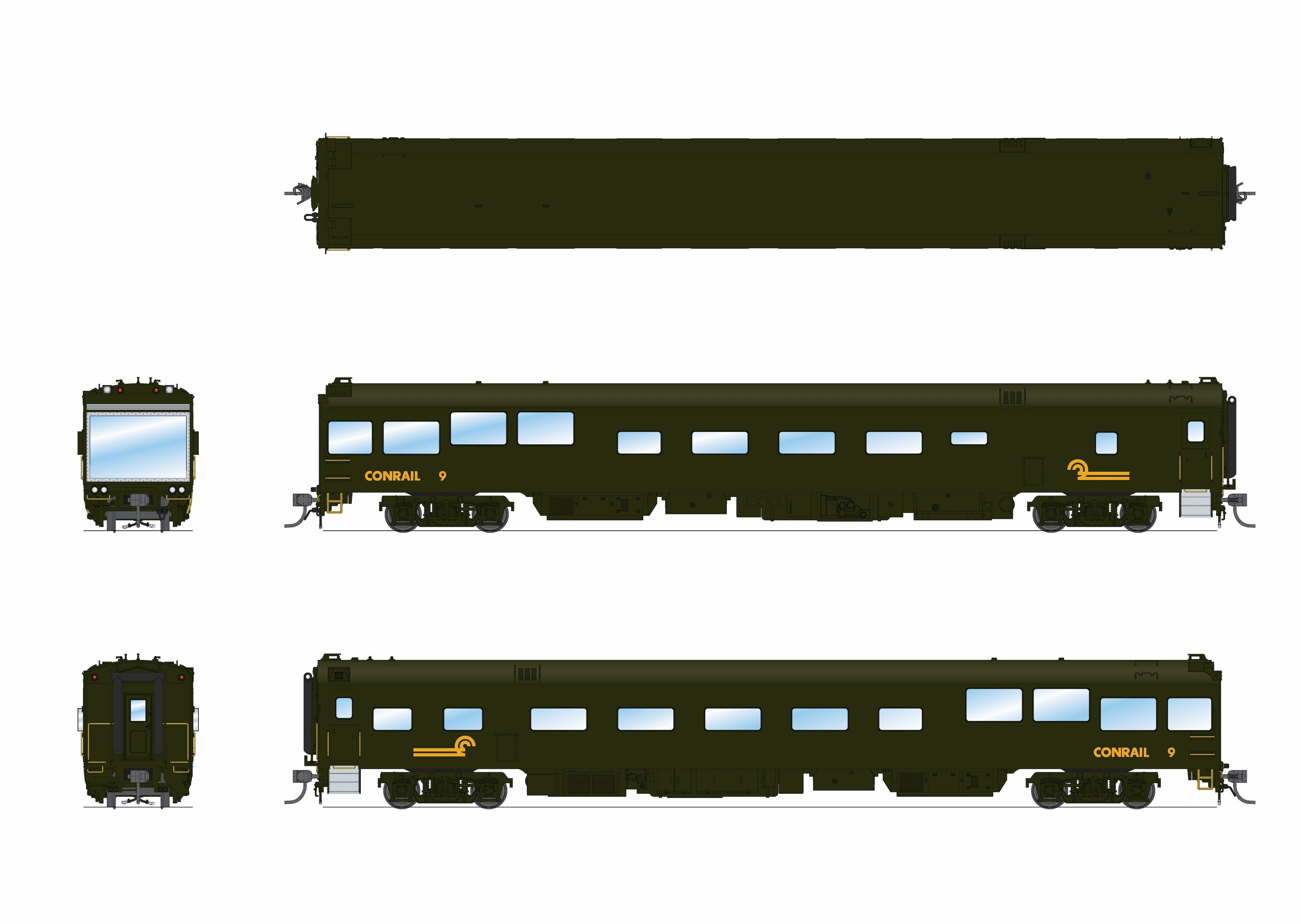 10172 Conrail Track Inspection Car, #9, Green & Yellow, 1992-1997 Appearance, HO
