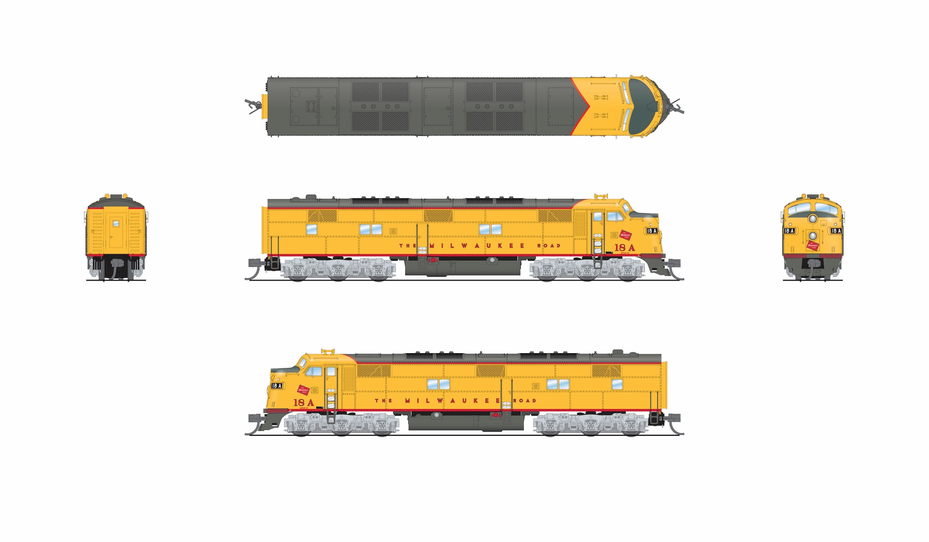 10222 EMD E7A, MILW 18A, Yellow & Gray Streamliner Scheme, No-Sound / DCC-Ready, N