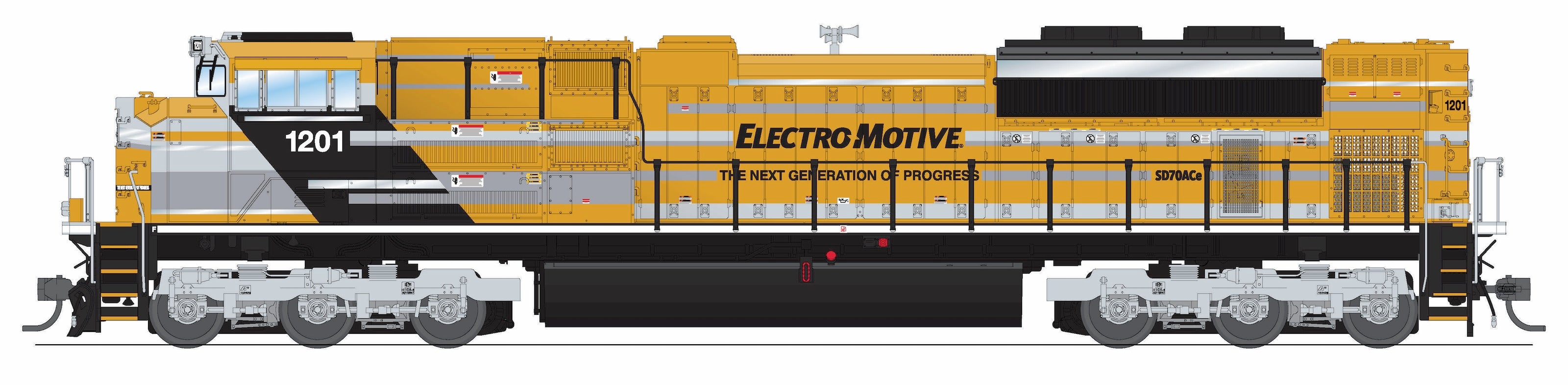 10429 EMD SD70ACe, EMD Demo 1201, Yellow Progress Rail, Paragon4 Sound/DC/DCC, HO