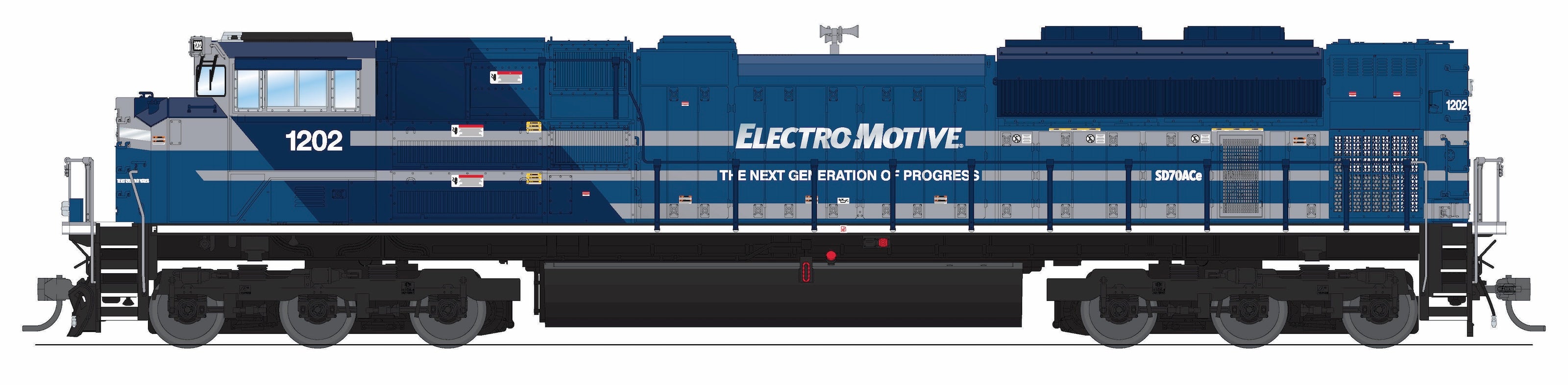 10432 EMD SD70ACe, EMD Demo 1202, Blue/Gray/White paint scheme, No-Sound / DCC-Ready, HO