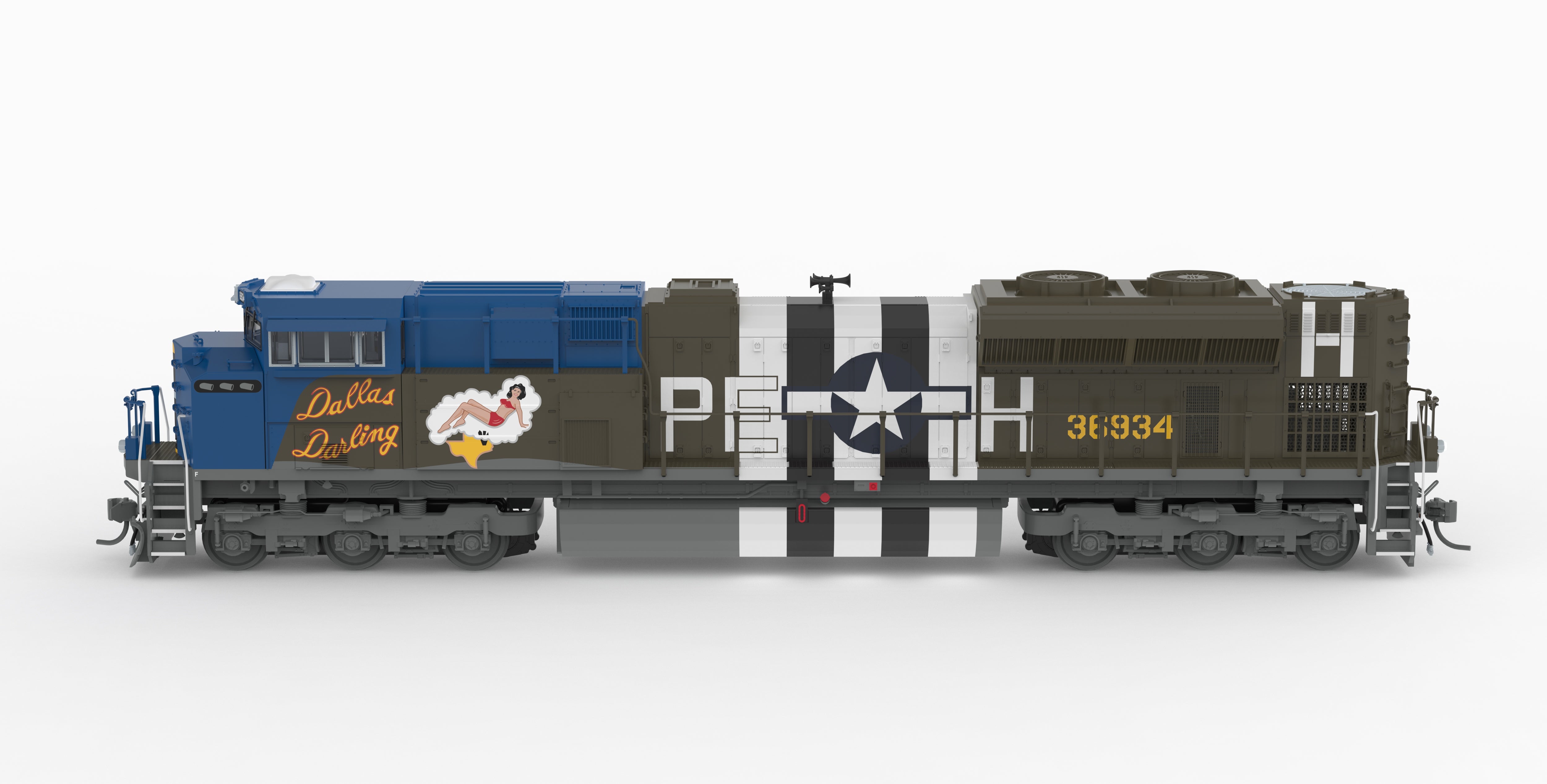 10445 EMD SD70ACe, "Dallas Darling" WWII Fantasy Paint, Paragon4 Sound/DC/DCC, w/ Smoke, HO (Trainworld Exclusive)