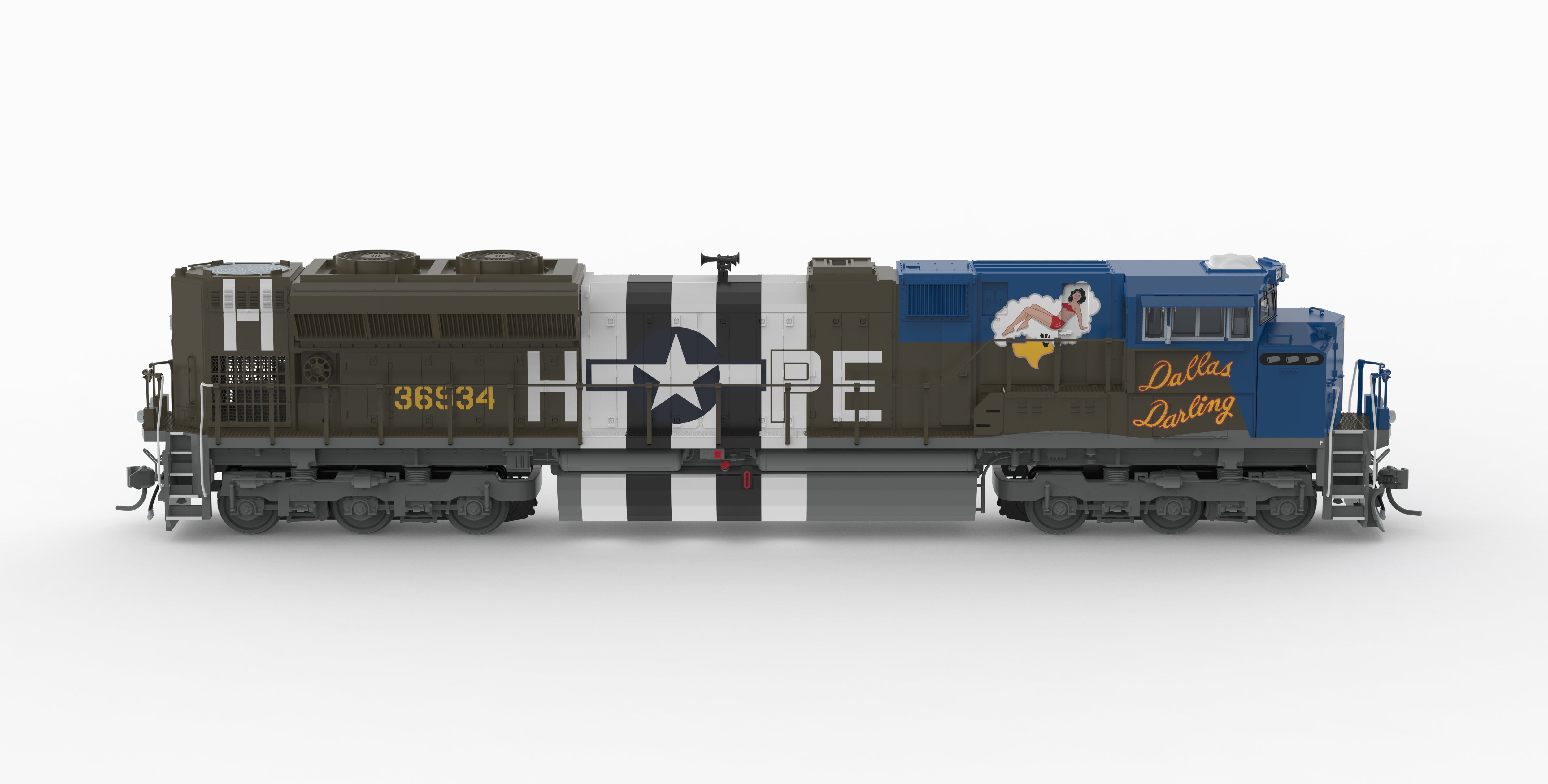 10445 EMD SD70ACe, "Dallas Darling" WWII Fantasy Paint, Paragon4 Sound/DC/DCC, w/ Smoke, HO (Trainworld Exclusive)