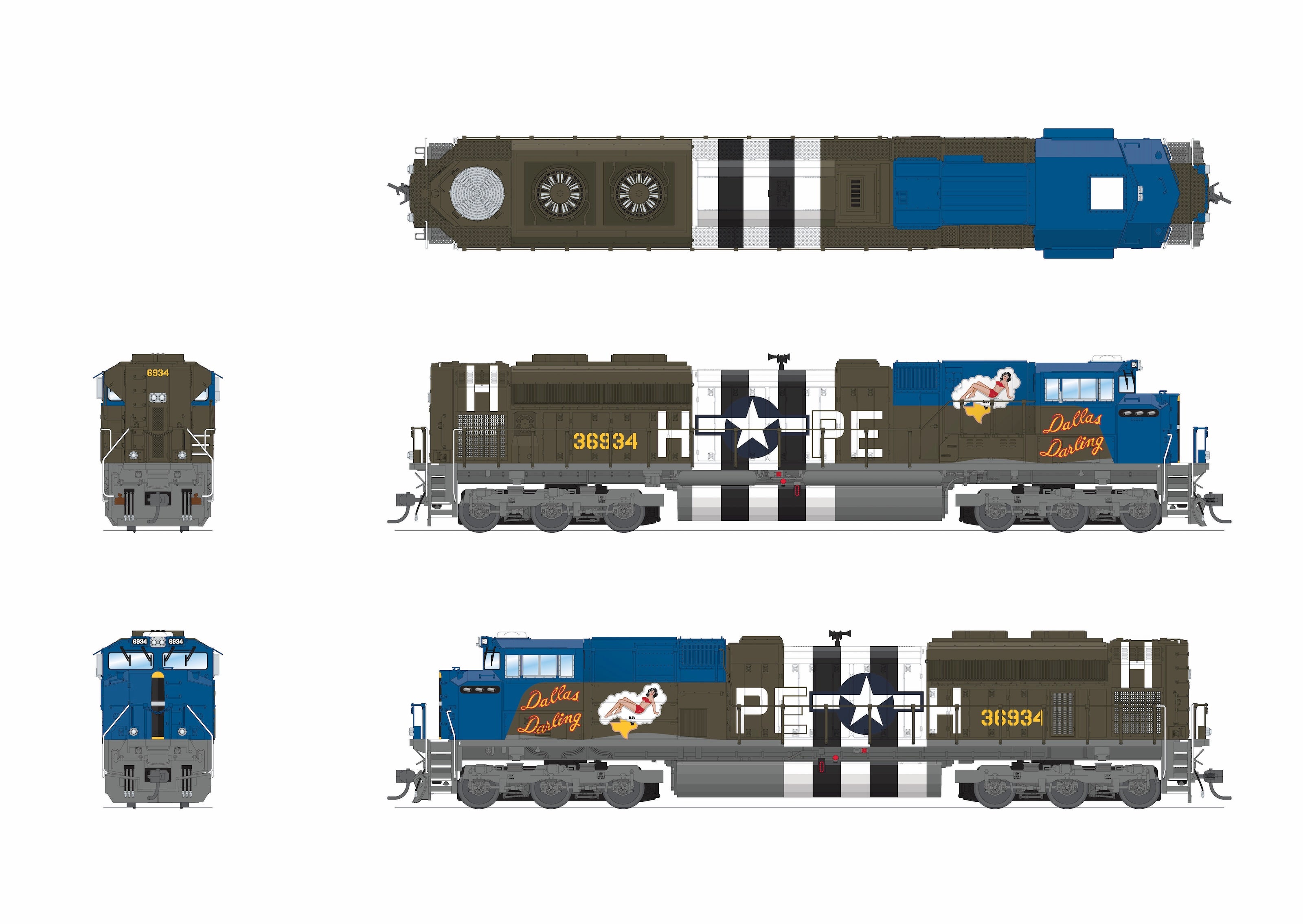 10446 EMD SD70ACe, "Dallas Darling" WWII Fantasy Paint, No-Sound / DCC-Ready, HO (Trainworld Exclusive)