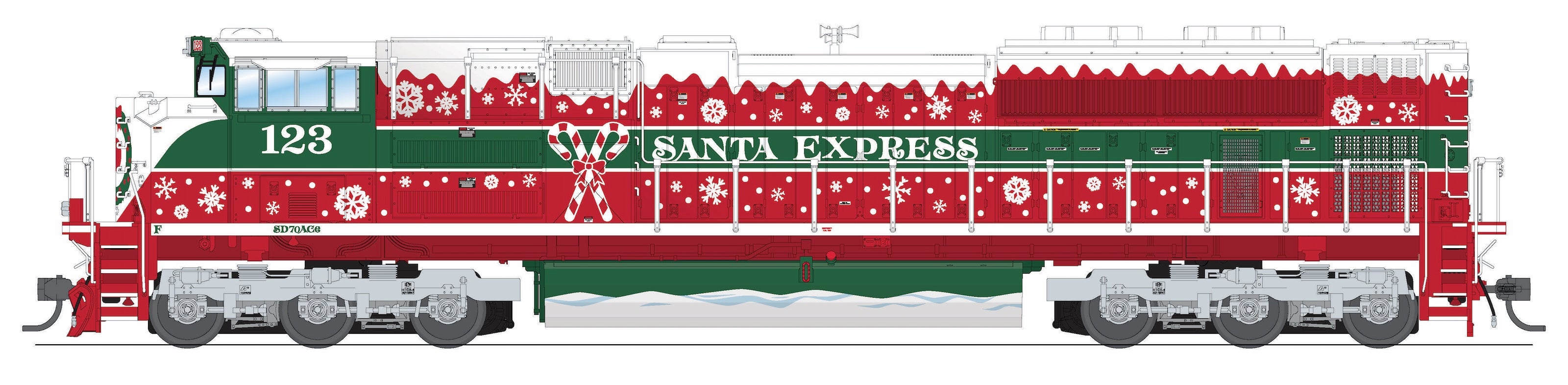 10449 EMD SD70ACe, Christmas Fantasy Paint, Paragon4 Sound/DC/DCC, w/ Smoke, HO (Trainworld Exclusive)