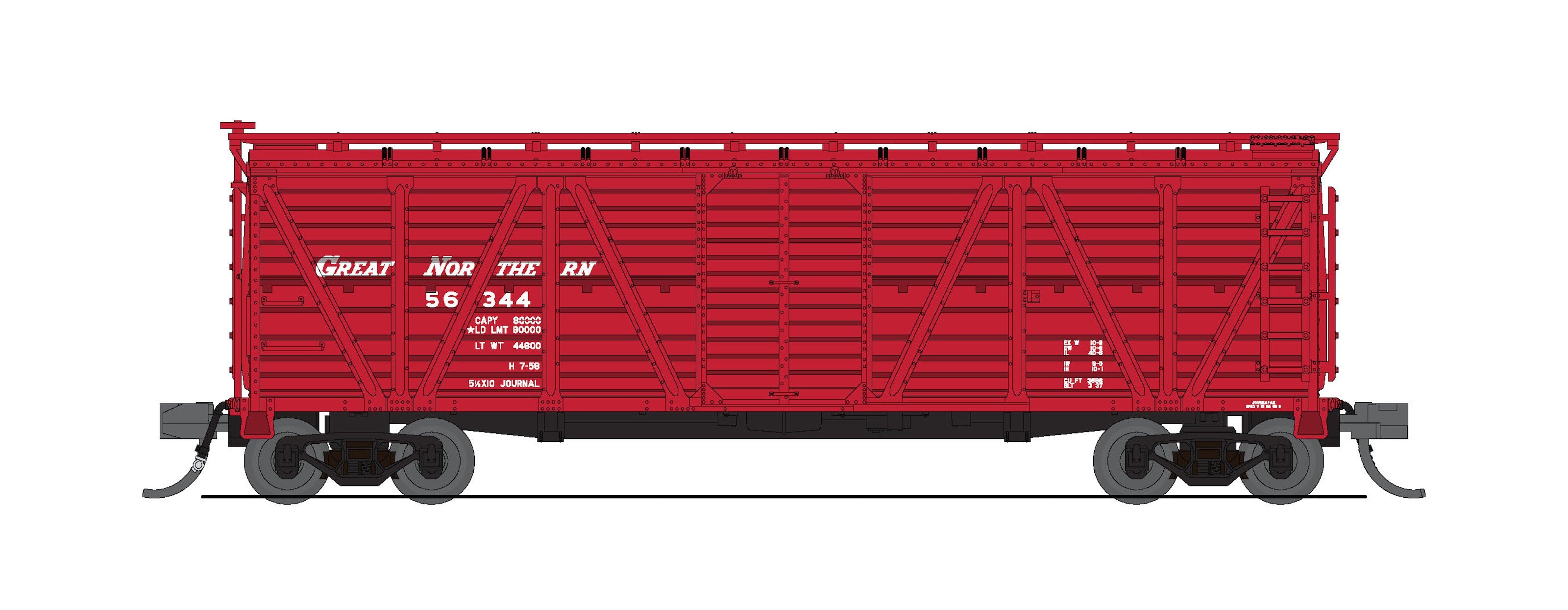 10467 40' Wood Stock Car, GN 56375, Red w/ White, Hog Sounds, N