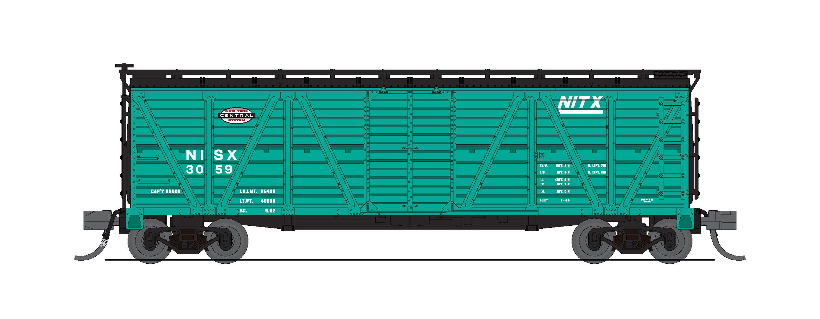 10471 40' Wood Stock Car, NYC 3072, Jade Green, Hog Sounds, N