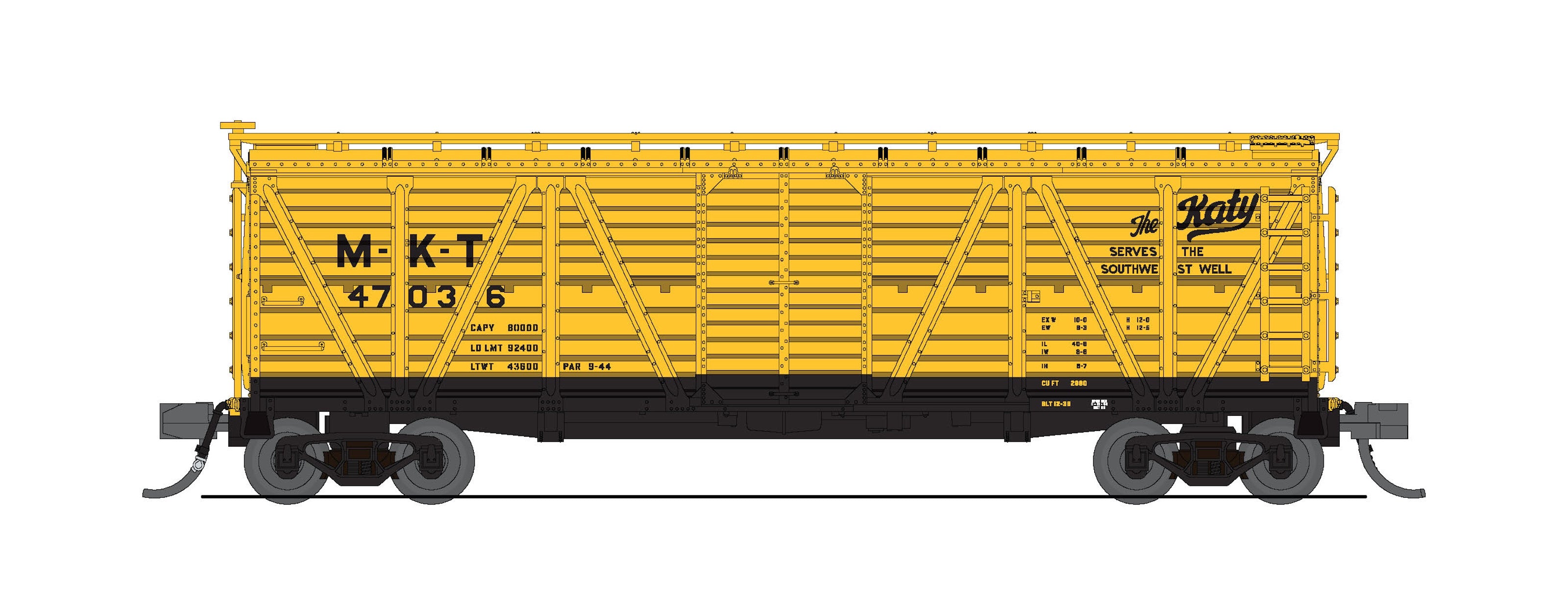 10484 40' Wood Stock Car, MKT Yellow w/ Black, No Sound, 2-pack, N Scale (47298, 47418)