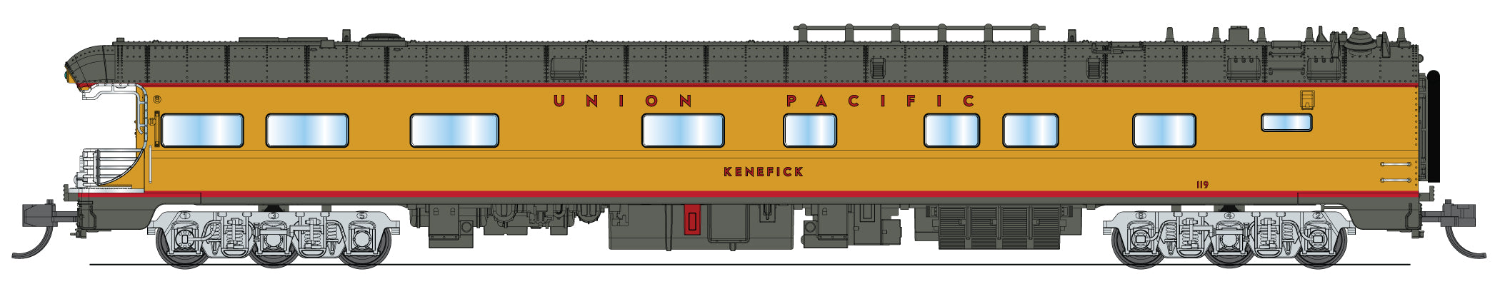 10490 Union Pacific Business Car, UP #119 "Kenefick", UP Shield on Rear, N Scale