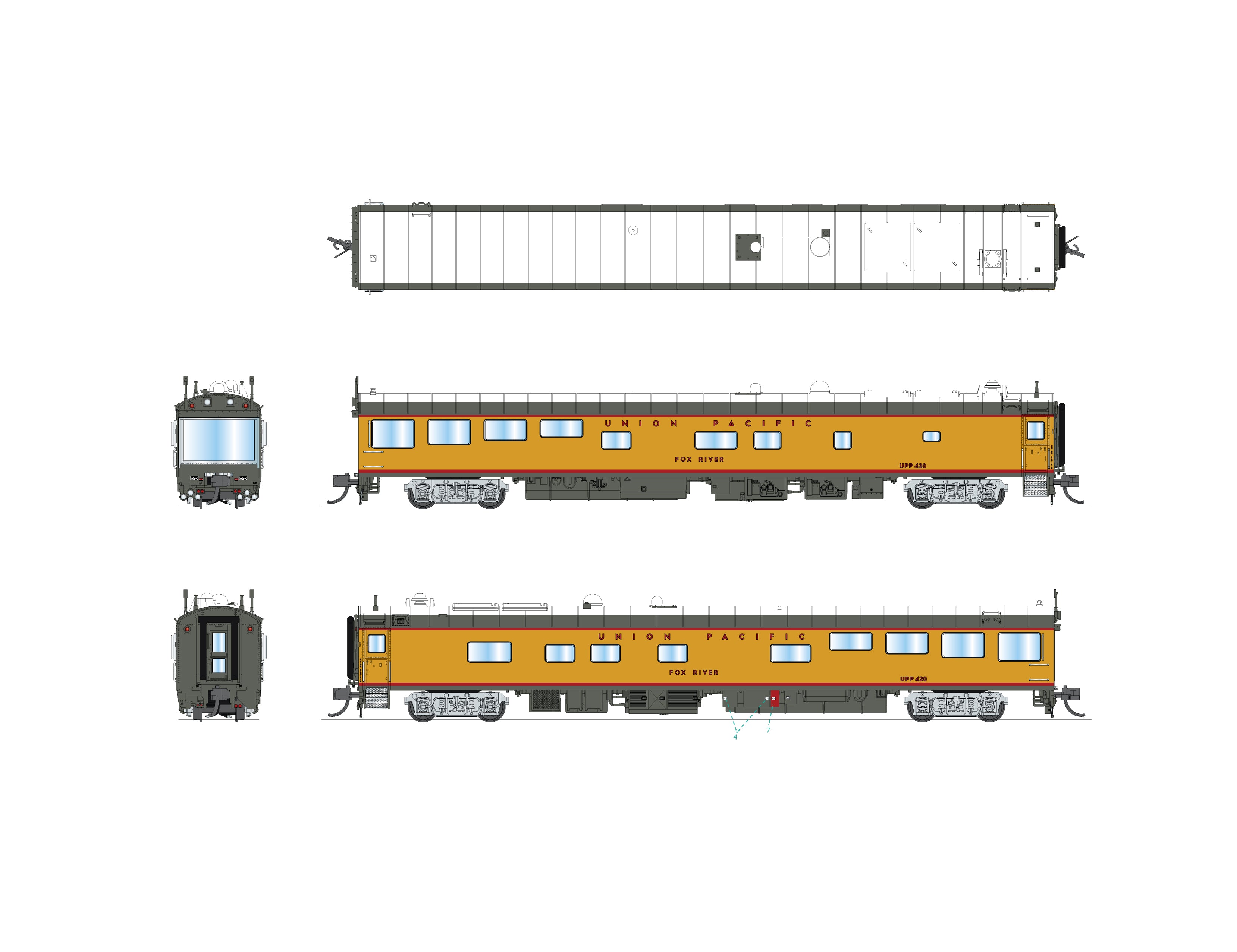 10501 Union Pacific Track Inspection Car, "Fox River", 2006 - Present Appearance, N