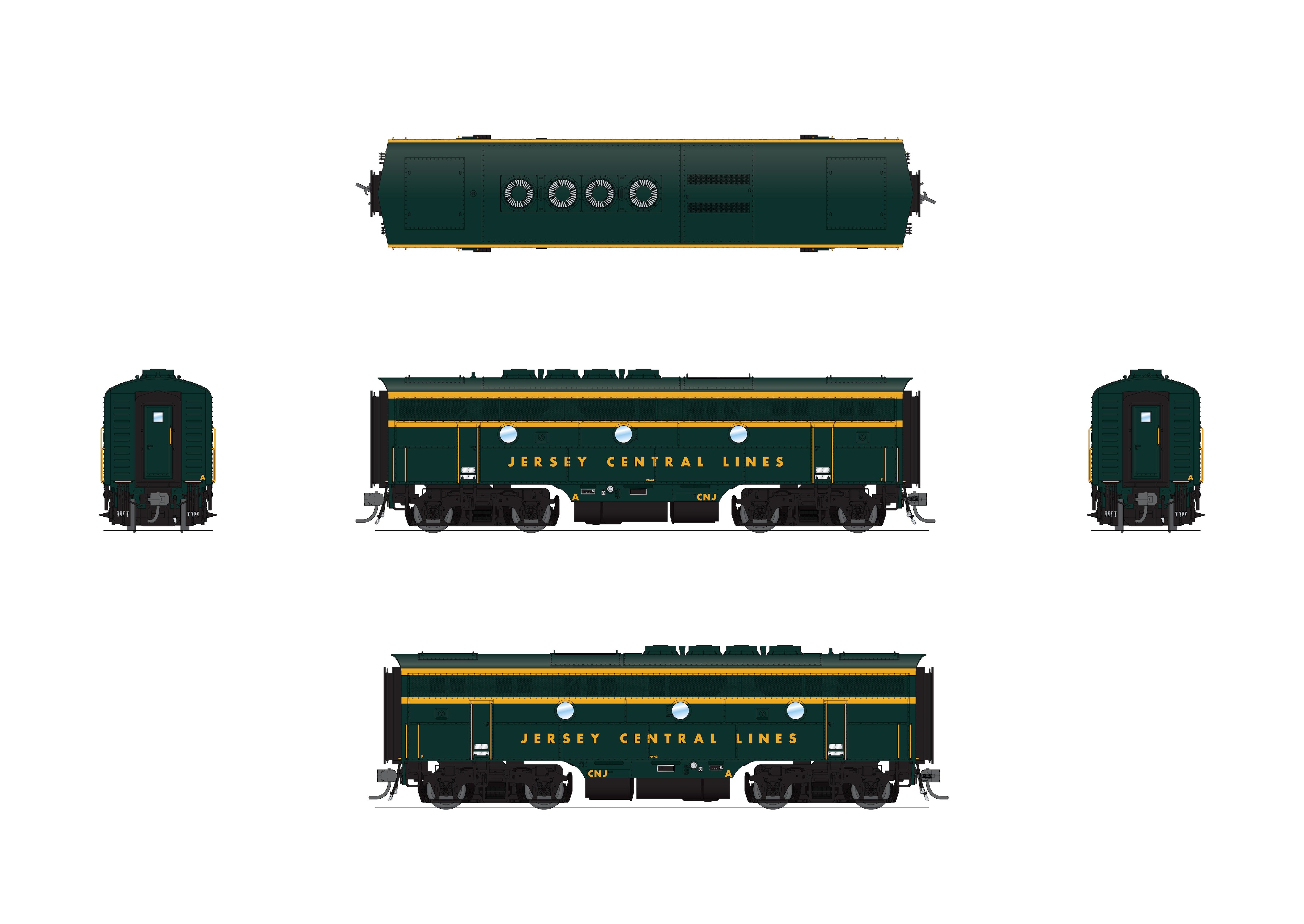 10537 EMD F3 A/B, CNJ 53/1A, Green & Yellow, A-unit No-Sound / DCC-Ready, Unpowered B, HO