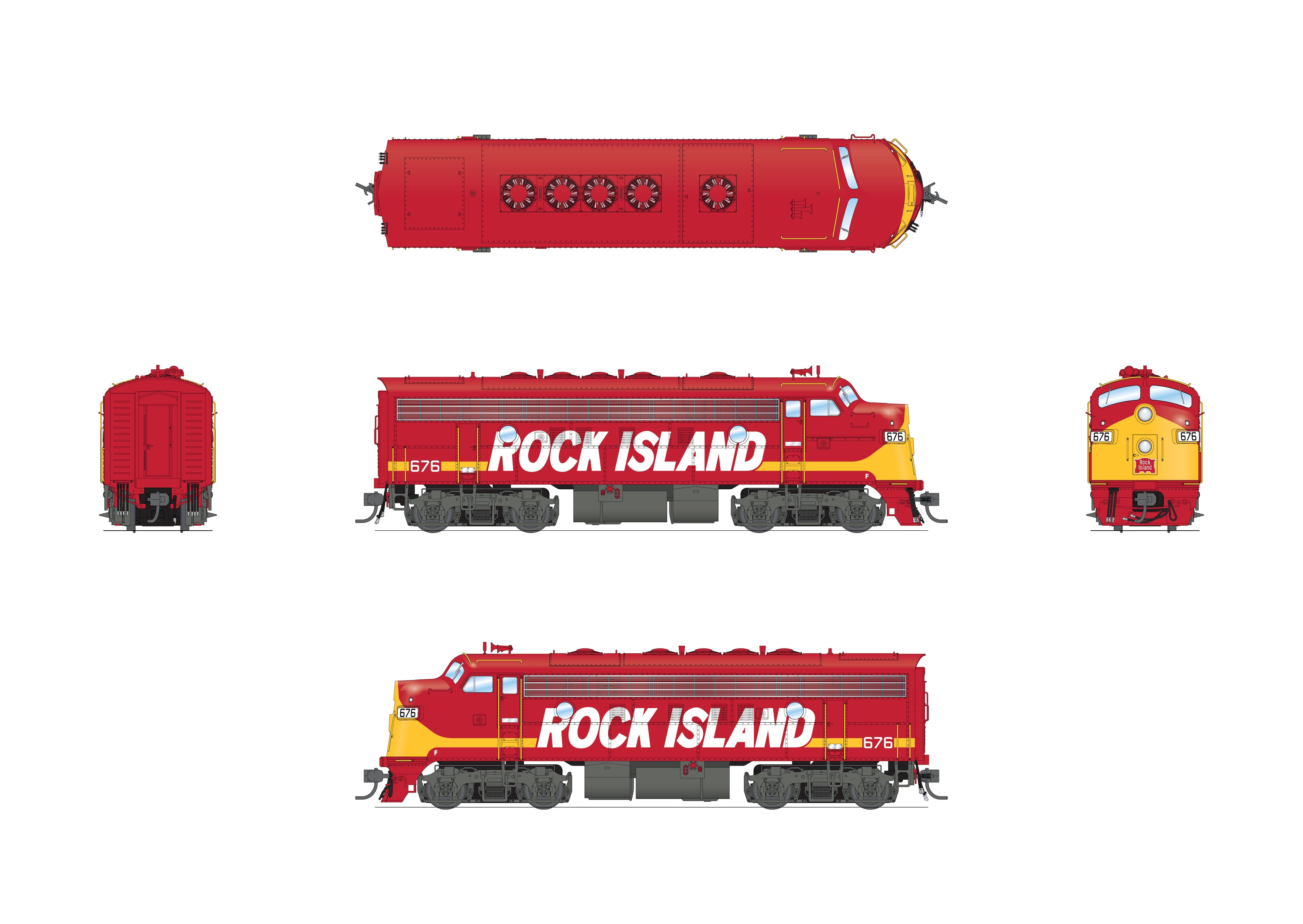 10561 EMD F7A, Rock Island 676, Maroon w/ Yellow, No-Sound / DCC-Ready, HO
