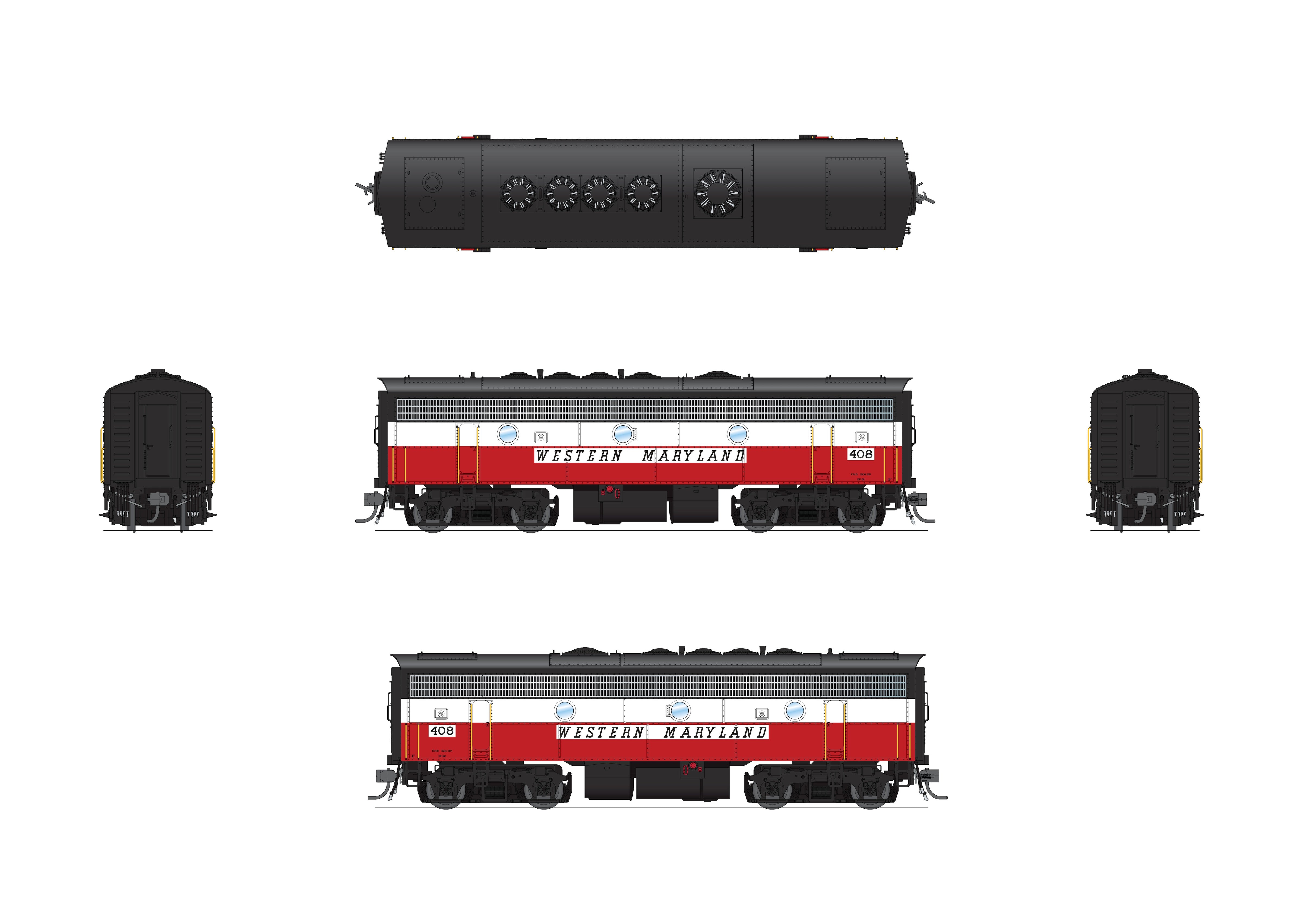 10565 EMD F7A/B, Western Maryland 53/408, Circus Paint Scheme, A-unit No-Sound / DCC-Ready, Unpowered B, HO