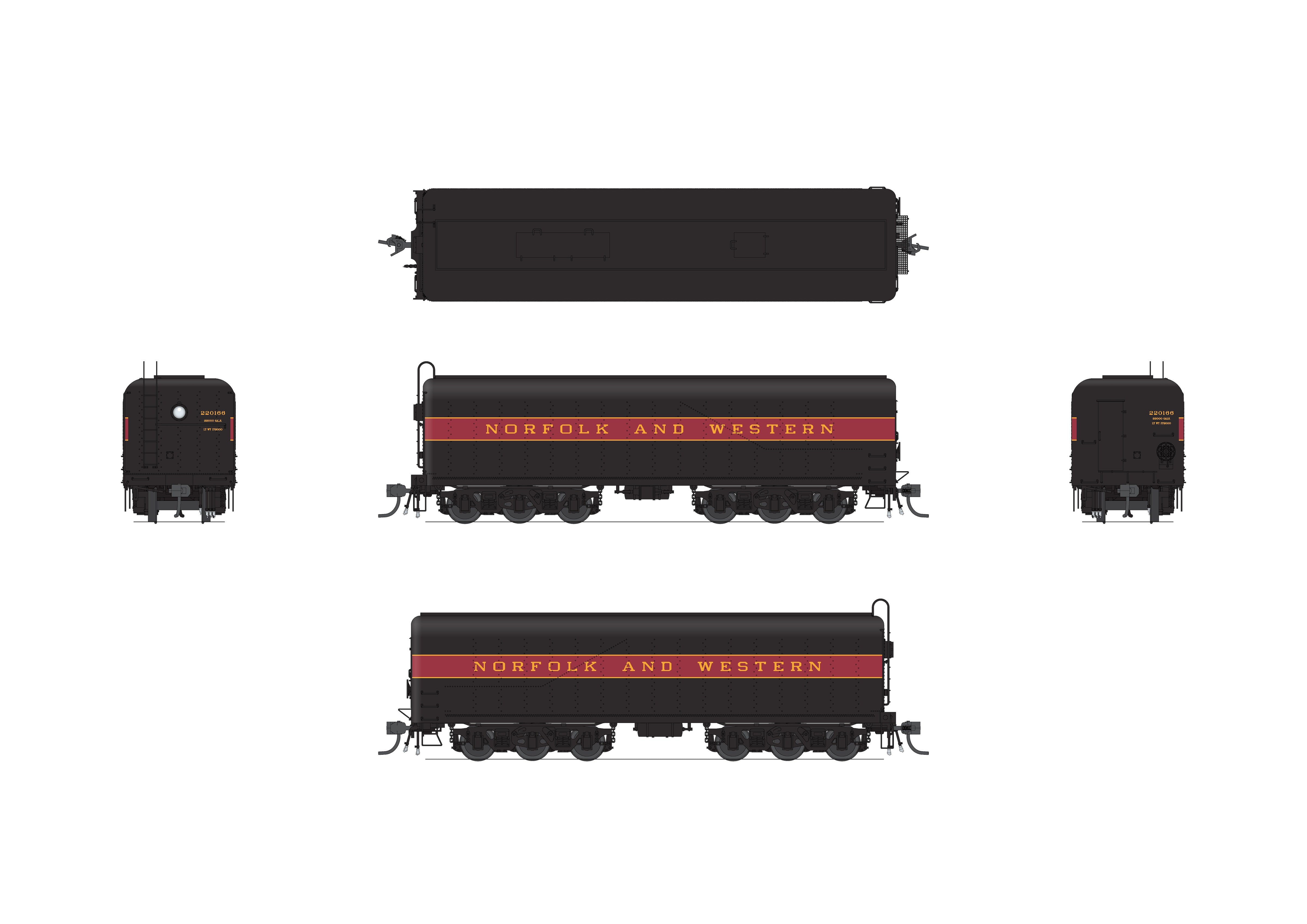 10577 Norfolk & Western Auxiliary Water Tender, Maroon Band, #220166, HO Scale (NP)