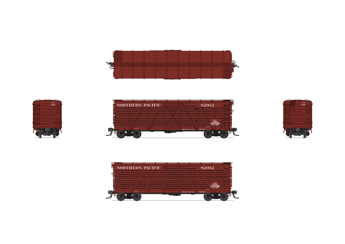 10725 40' Wood Stock Car, Northern Pacific 4-Pack, No-Sound, HO Scale (Road Nos. 83039, 83115, 83143, 83170)
