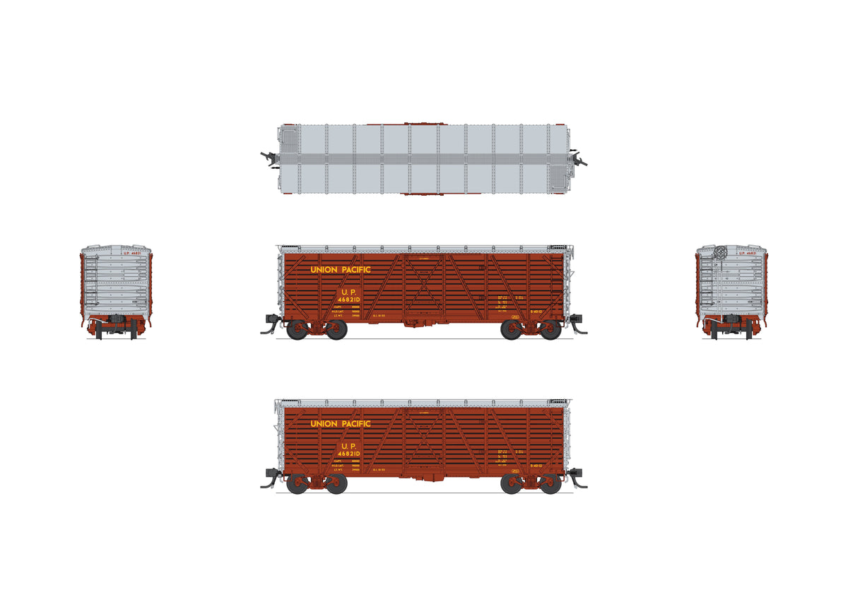 10727 40' Wood Stock Car, Union Pacific 4-Pack, No-Sound, HO Scale (Road Nos. 46863D, 46901D, 46945D, 46982D)