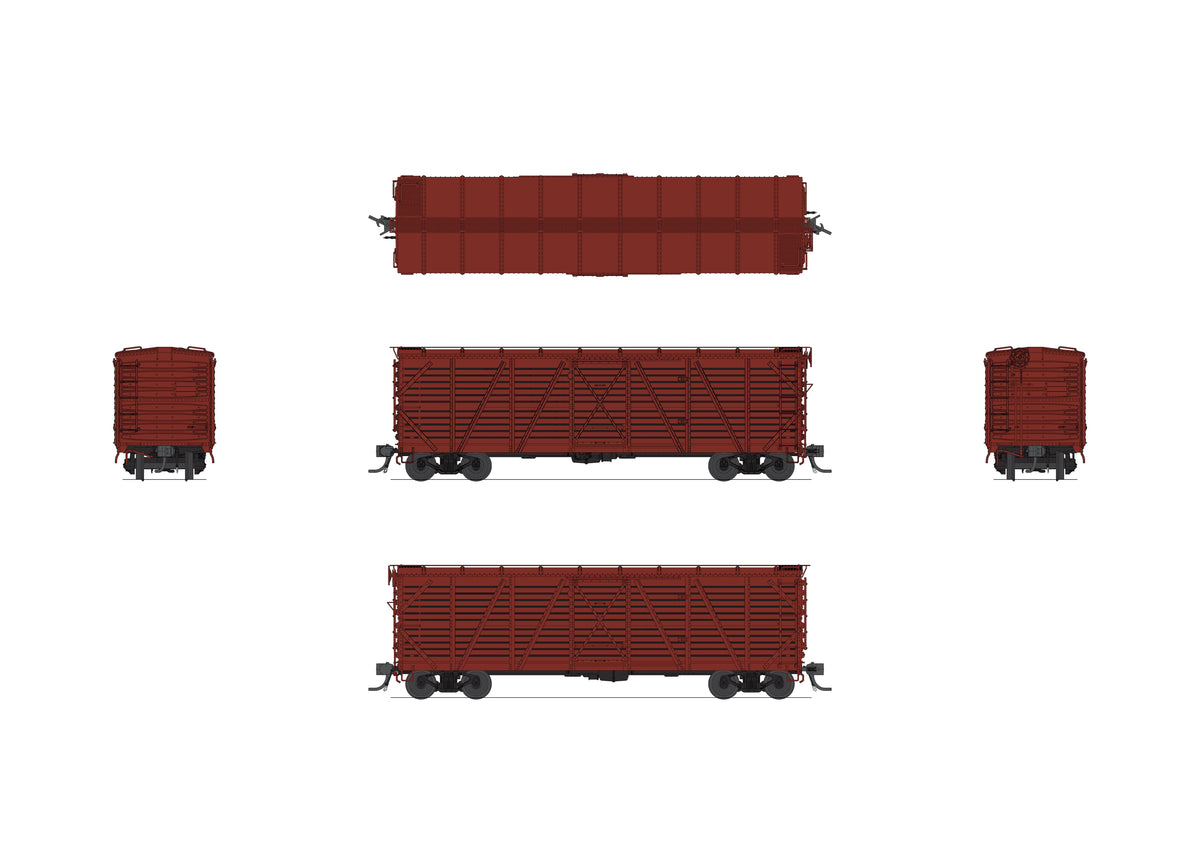 10707 40' Wood Stock Car, Unlettered, Oxide Red, Hog Sounds, HO Scale