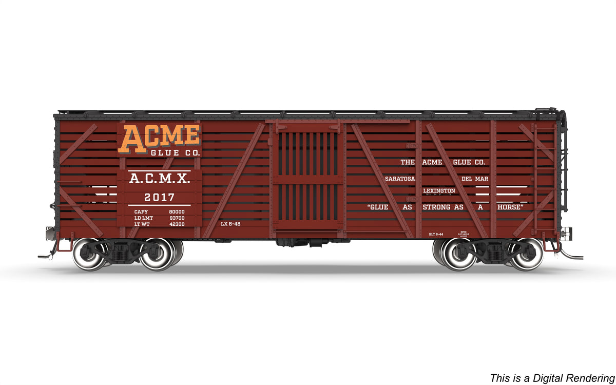 10728 40' Wood Stock Car, Acme Glue Factory 4-Pack, No-Sound, HO Scale (Road Nos. 2032, 2049, 2076, 2093)