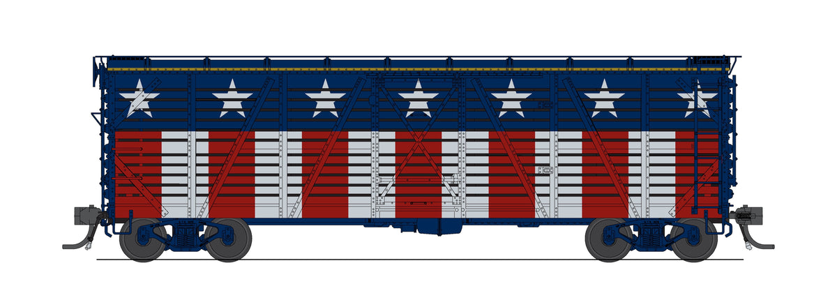 10709 40' Wood Stock Car, Independence Day Theme, Patriotic Music, HO Scale