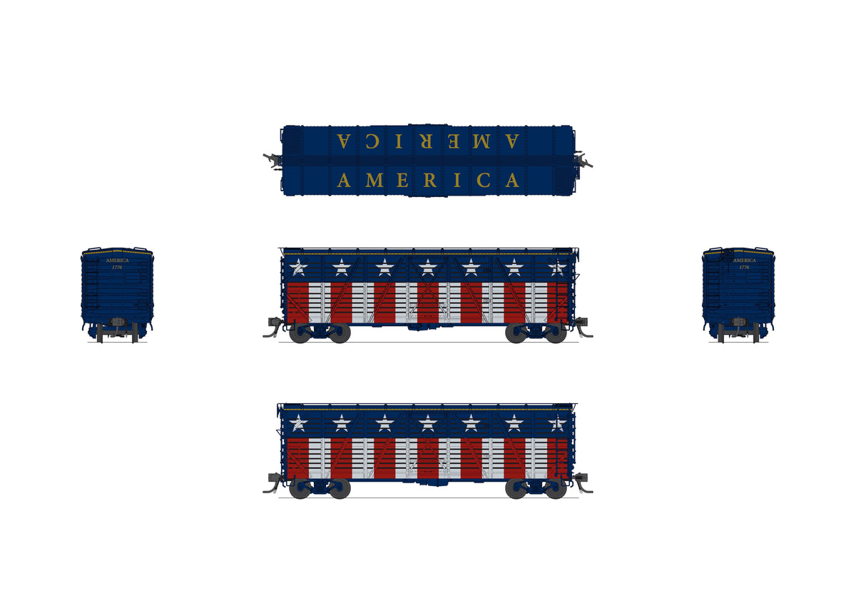 10709 40' Wood Stock Car, Independence Day Theme, Patriotic Music, HO Scale