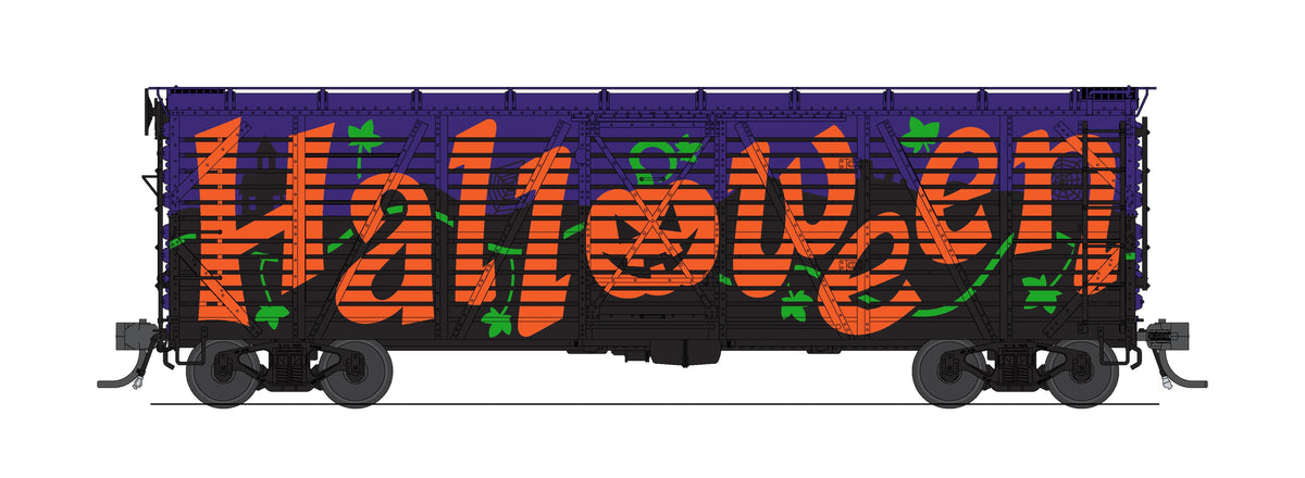 10729 40' Wood Stock Car, Holidays 4-Pack, No-Sound, HO Scale (1 each: Independence Day, Halloween, Merry Christmas, Happy Holidays)