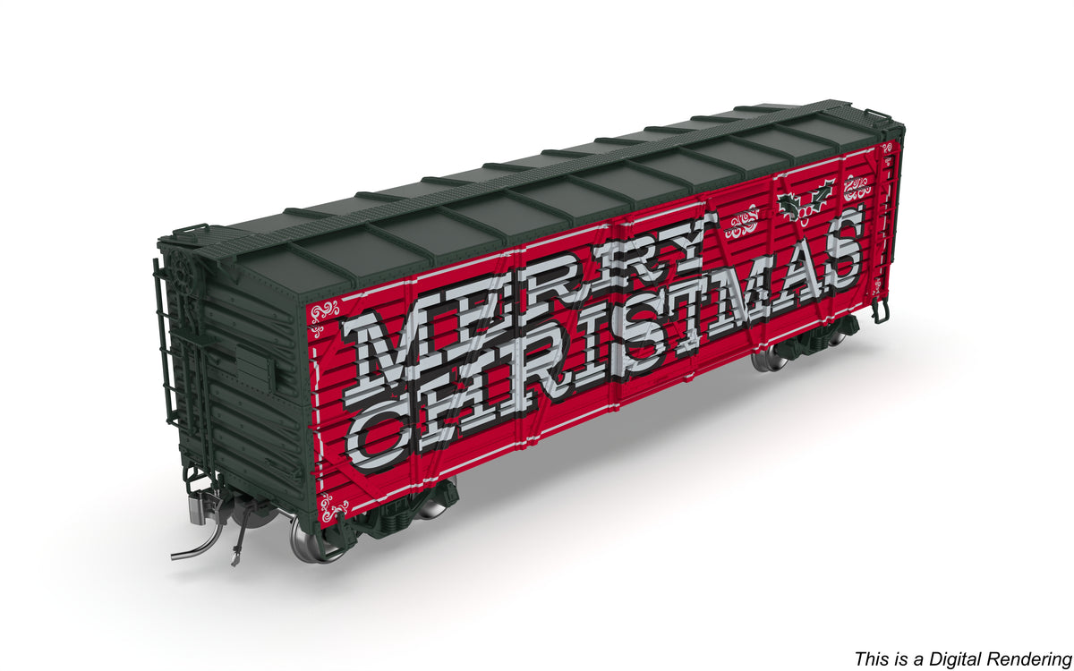 10711 40' Wood Stock Car, Holiday Season Theme, "Merry Christmas", Holiday Sounds, HO Scale