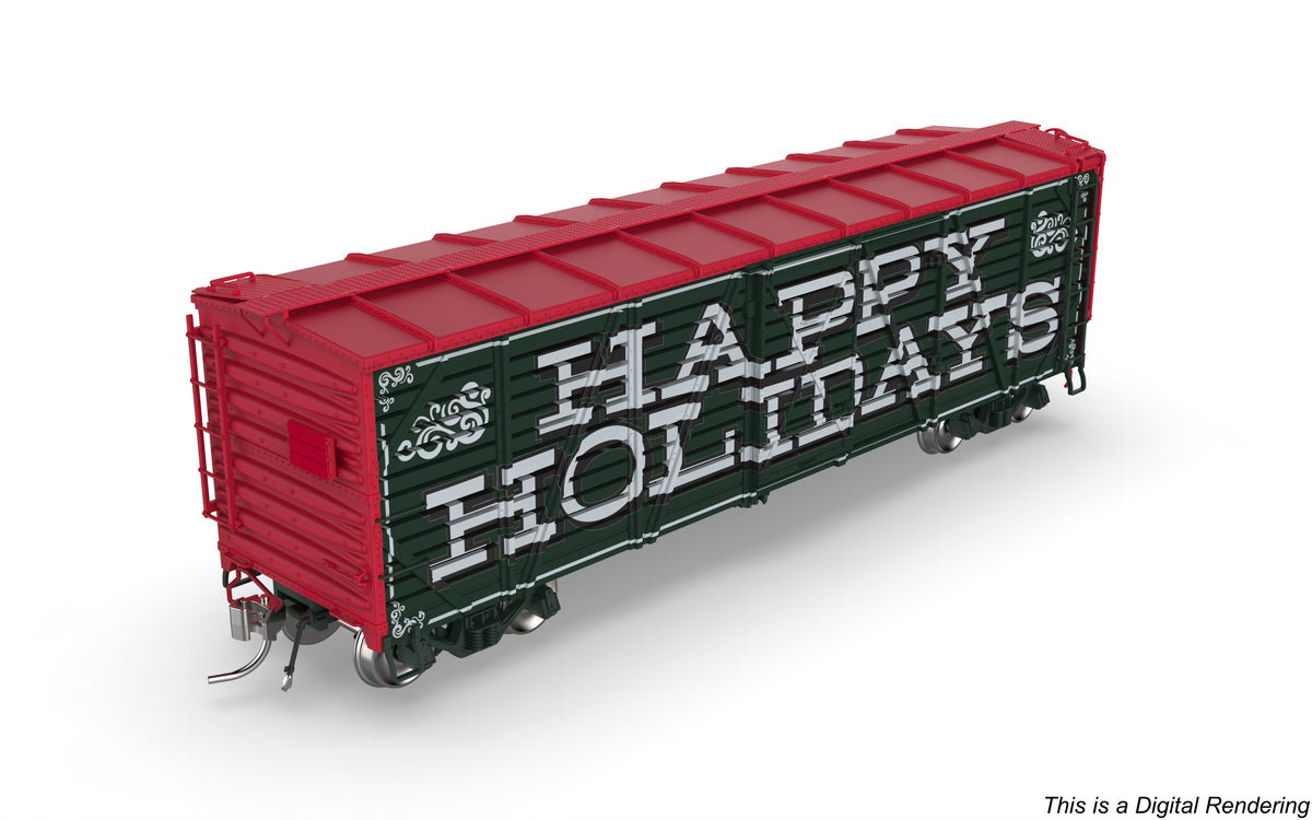10729 40' Wood Stock Car, Holidays 4-Pack, No-Sound, HO Scale (1 each: Independence Day, Halloween, Merry Christmas, Happy Holidays)