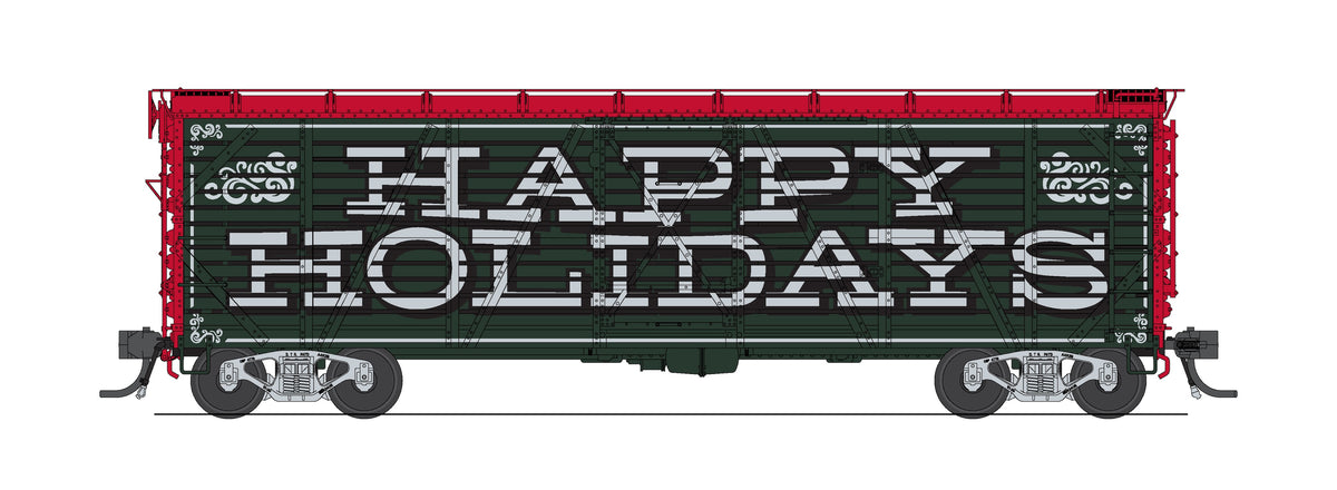10729 40' Wood Stock Car, Holidays 4-Pack, No-Sound, HO Scale (1 each: Independence Day, Halloween, Merry Christmas, Happy Holidays)