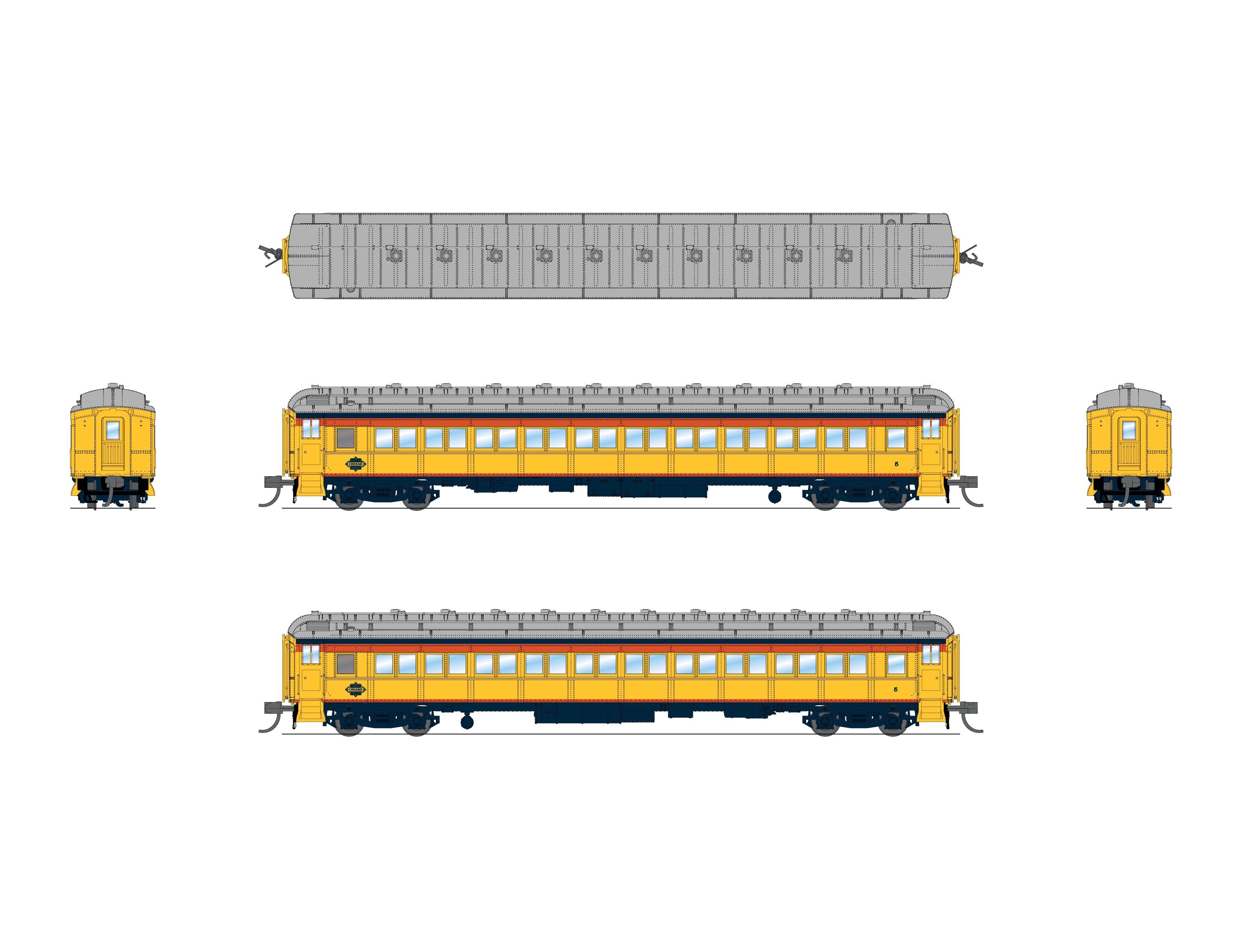 10761 CSS Heavyweight 5-Car Passenger Set, Chessie Steam Special, N Scale