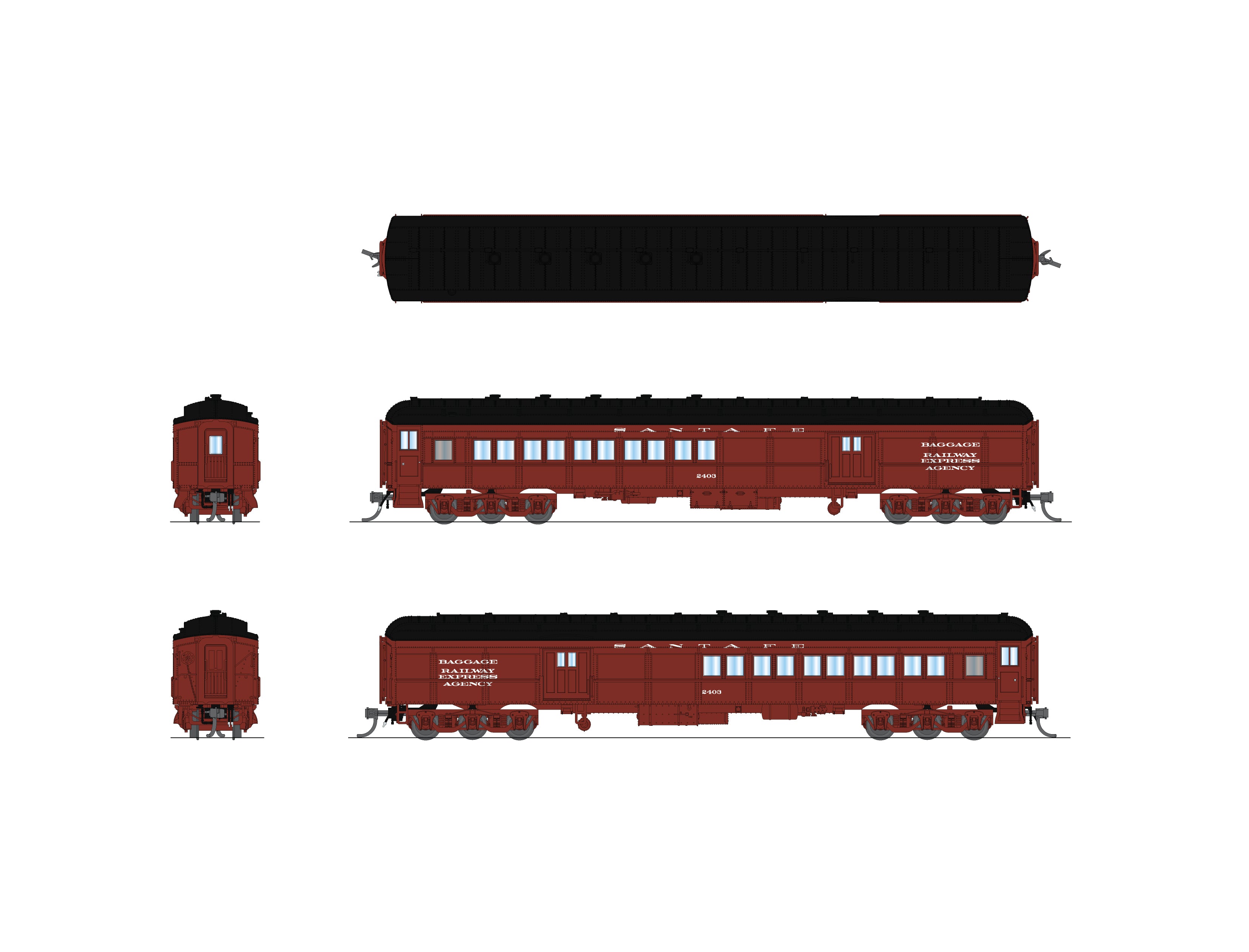 10791 ATSF Coach-Baggage Combine, #2415, Mineral Red w/ White, N Scale