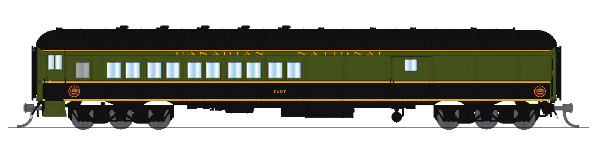 10798 CN Coach-Baggage Combine, #7185, Green/Black/Yellow, N Scale