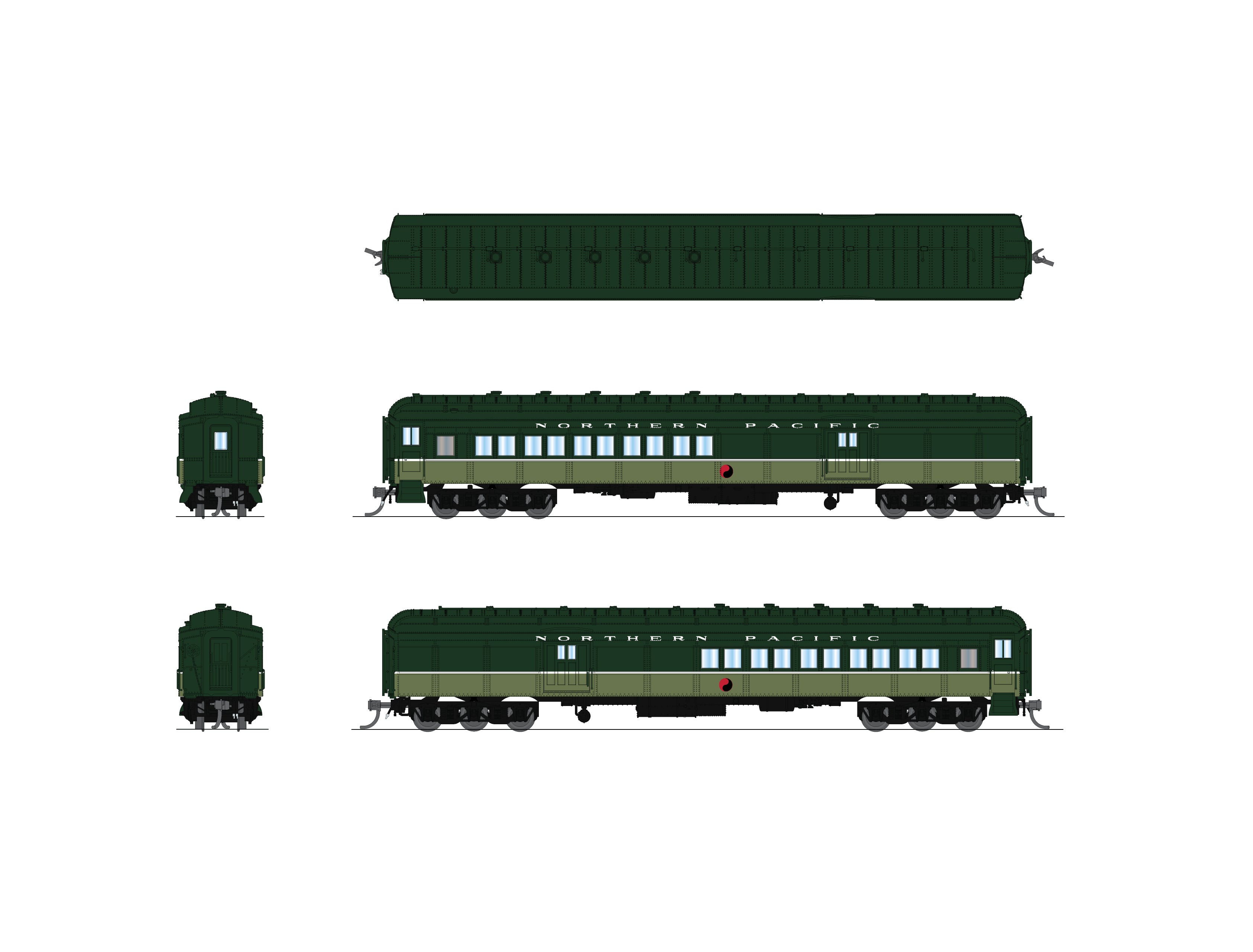 10800 NP Coach-Baggage Combine, #1195, Loewy Two-Tone Green, N Scale