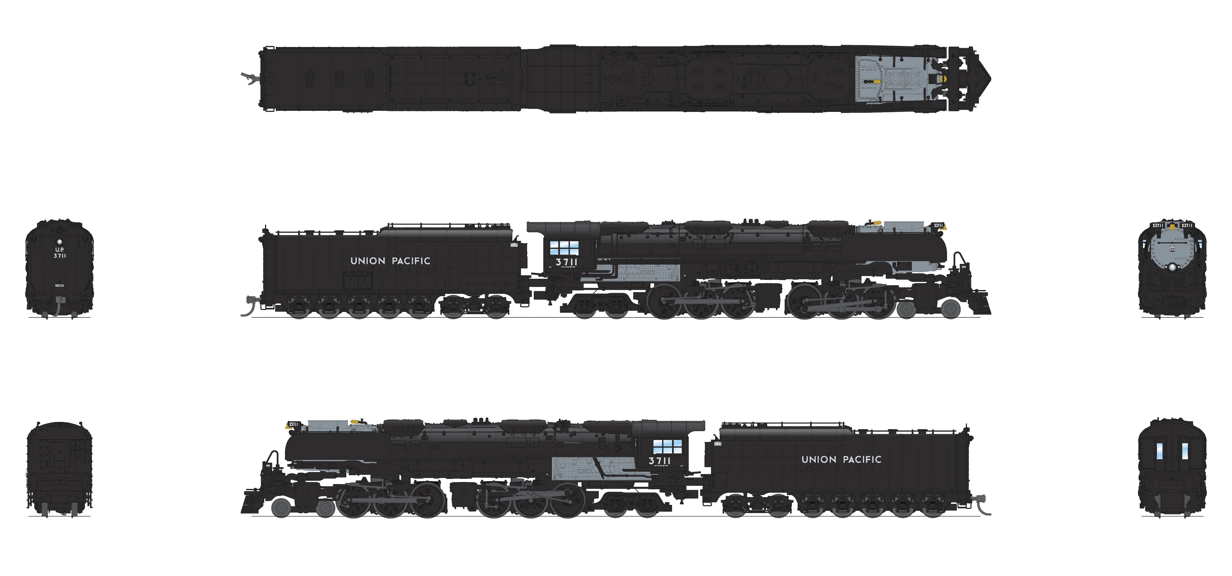 REFURBISHED R8652 UP Challenger 4-6-6-4, #3711, Black & Graphite, Oil Tender, w/ wind wings, No-Sound / DCC-Ready, N