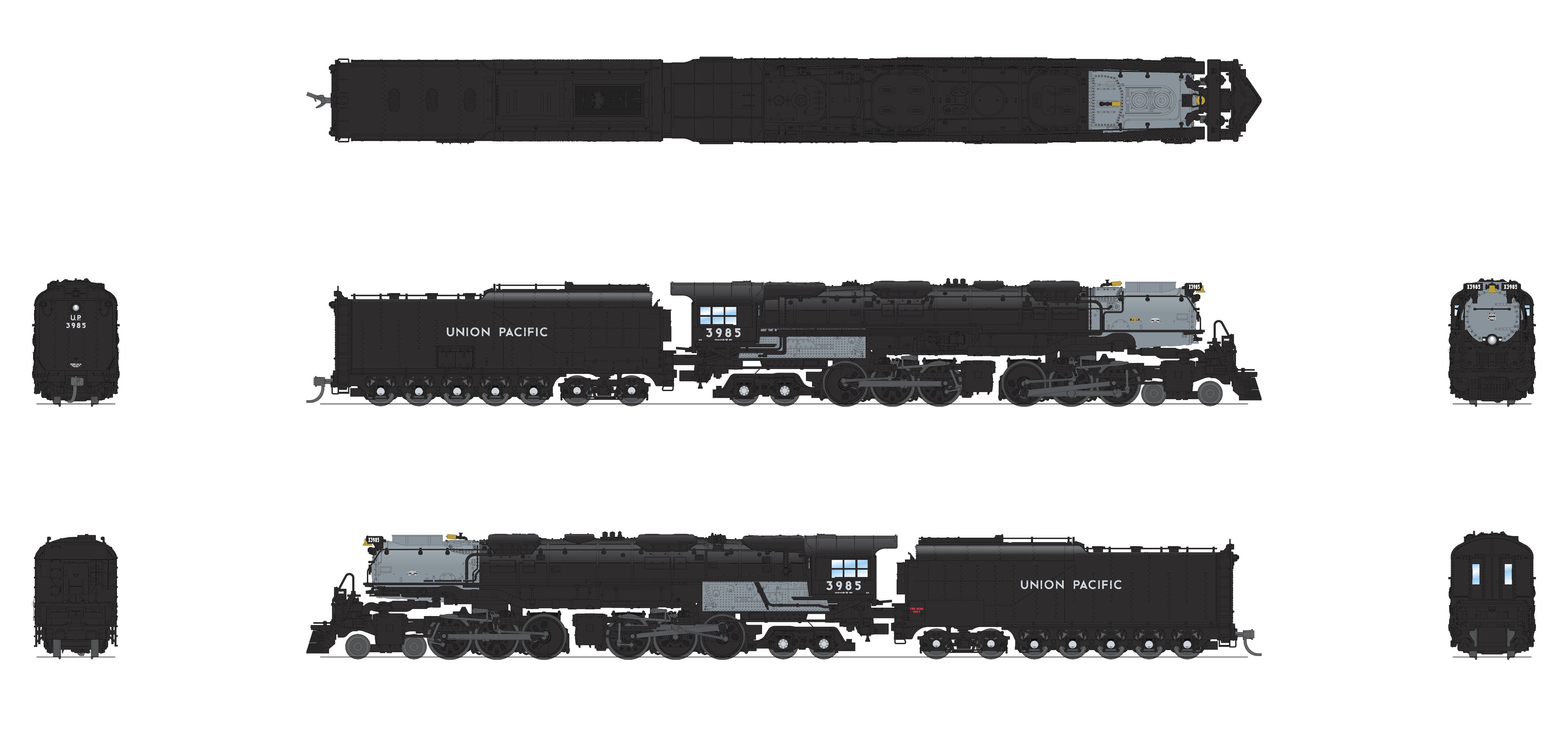 REFURBISHED R6986 UP Challenger 4-6-6-4, #3985 Excursion Locomotive, Oil Tender, Black & Graphite, Paragon4 Sound/DC/DCC, Smoke, N