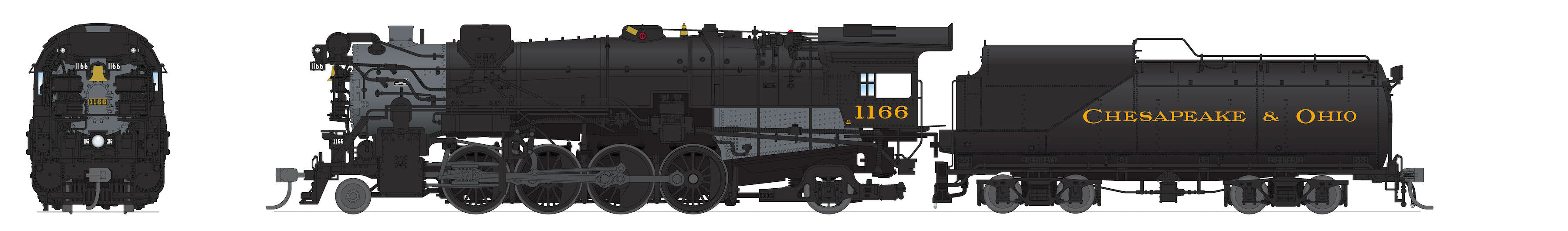 8185 Chesapeake & Ohio K-2 Mikado, #1166, 12-VC Tender, No-Sound / DCC-Ready, HO