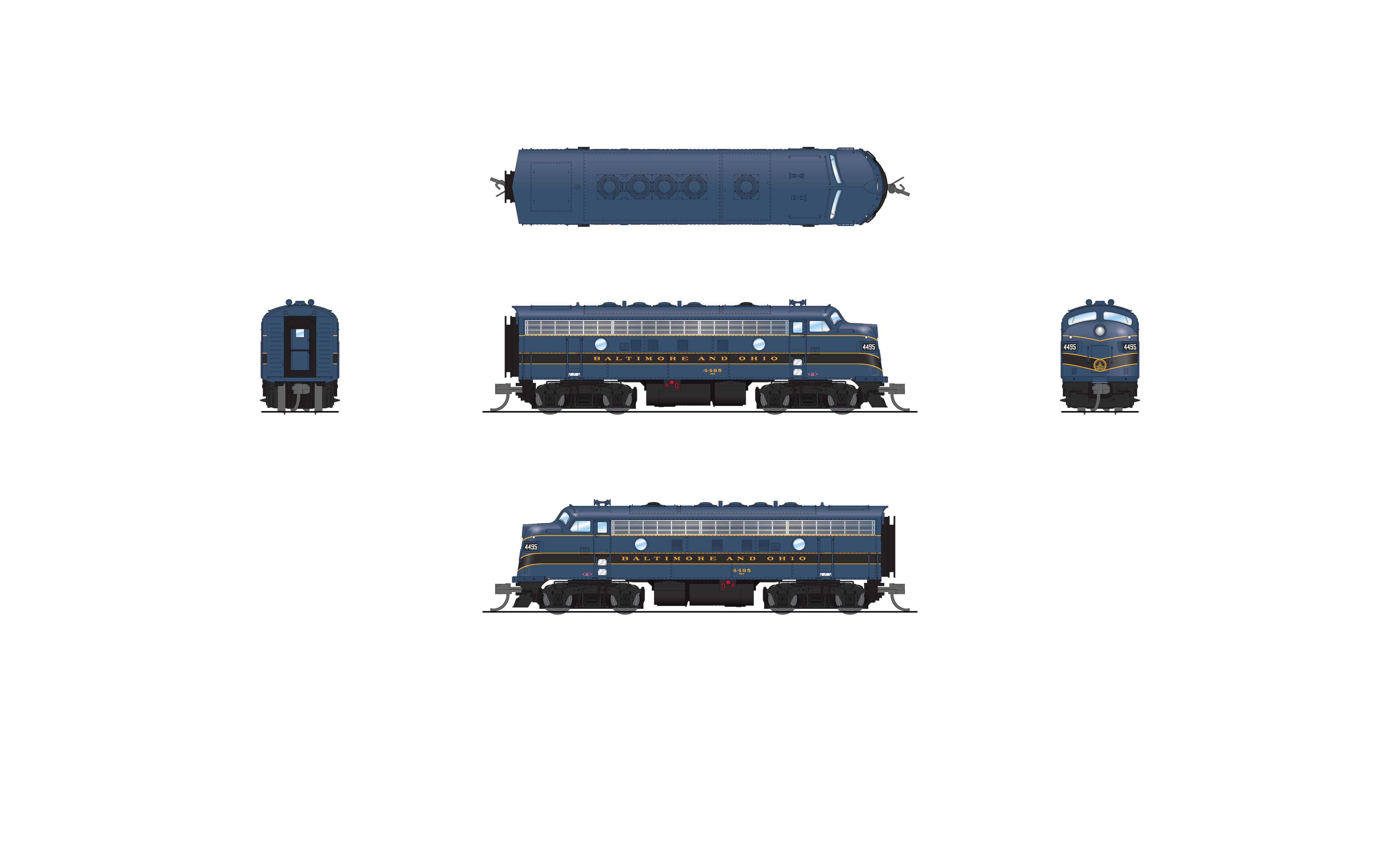 9074 EMD F7A, B&O 4500, Blue/Black/Gold, No-Sound / DCC-Ready, N