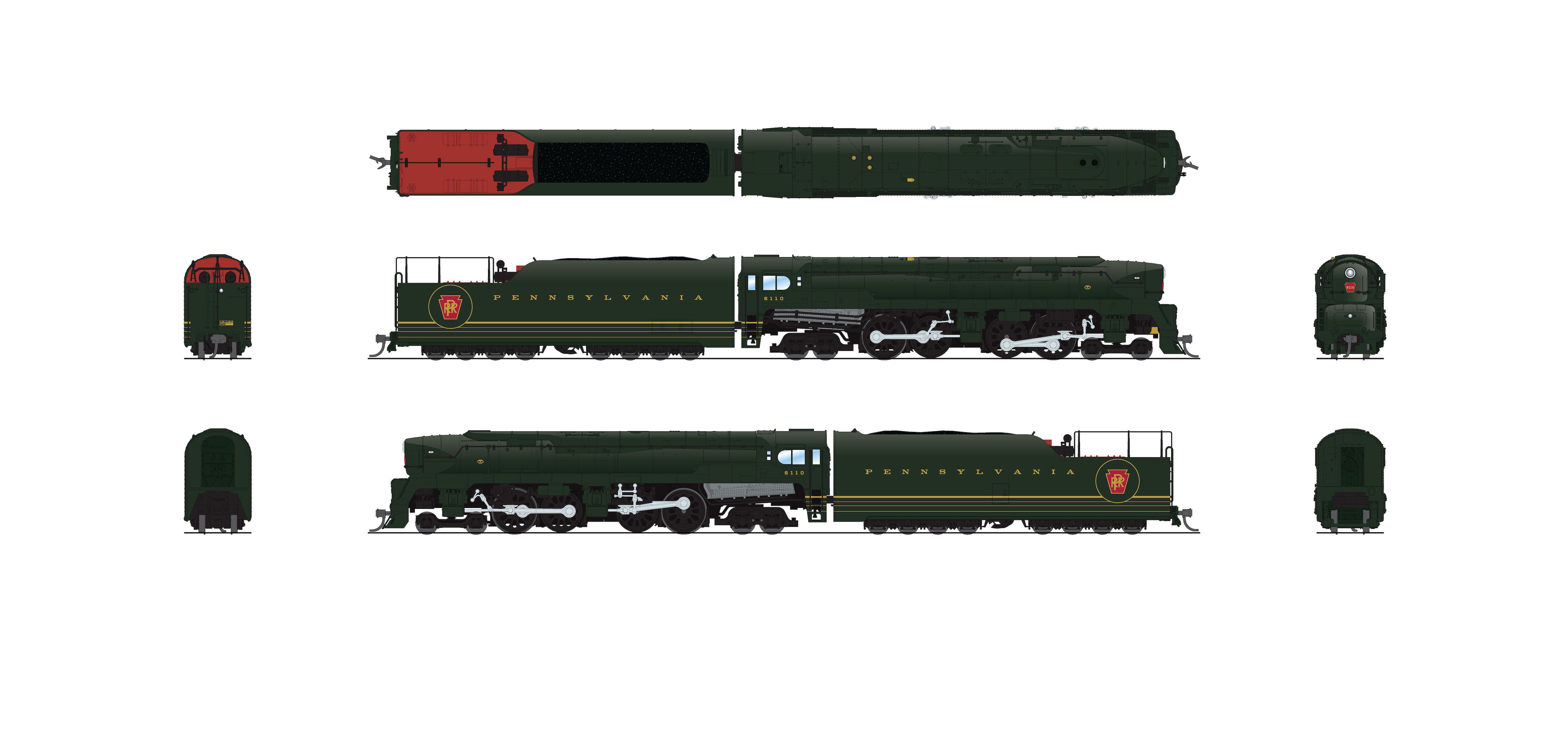 9026 PRR T1 Duplex, #6110, w/ As-Delivered Lettering, No-Sound / DCC-Ready, N (Fantasy Paint Scheme)