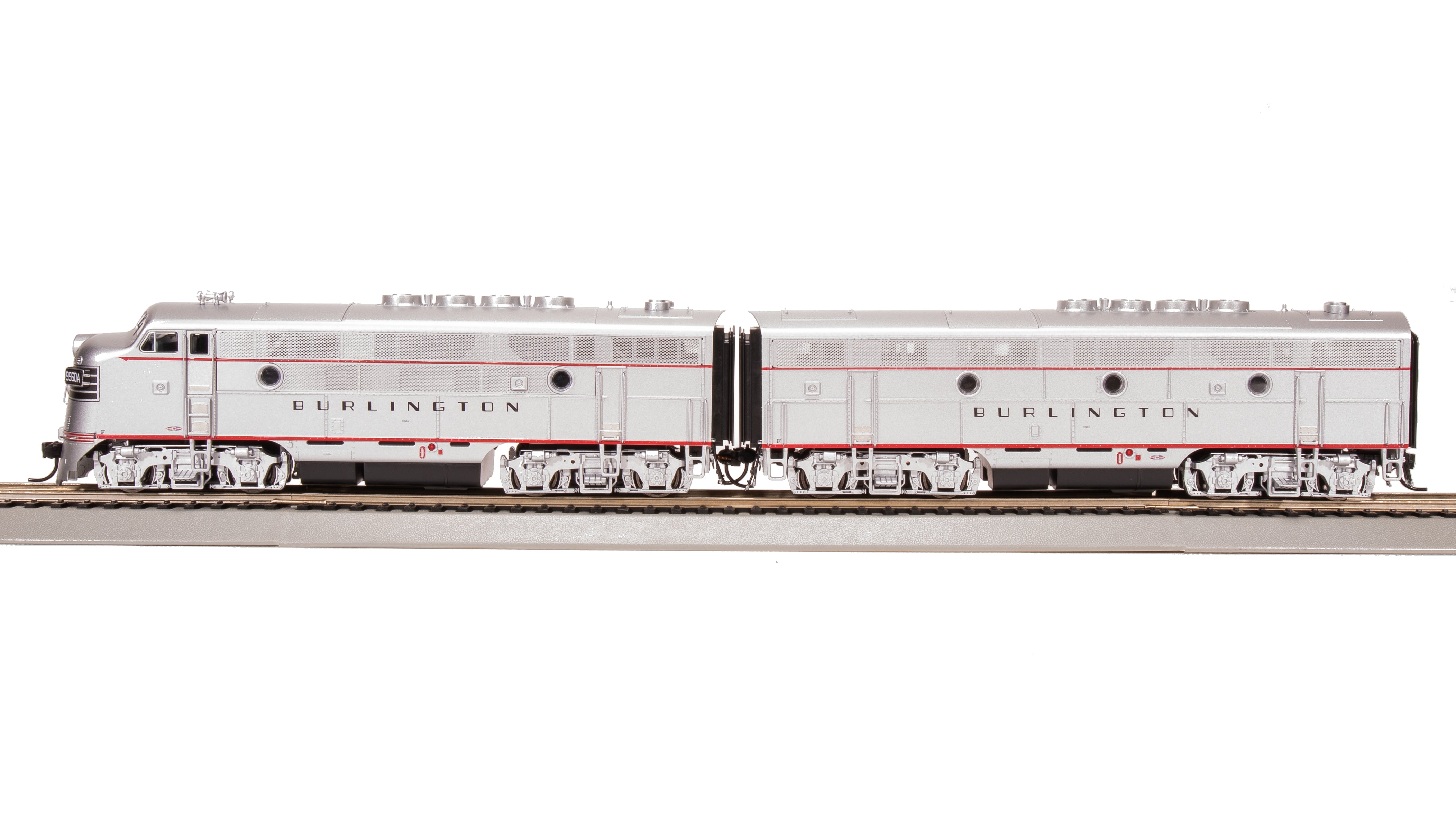 8162 EMD F3 A/B, CBQ 9960A/9960B, Aluminum w/ Black Nose Stripes, A-unit Paragon4 Sound/DC/DCC, Unpowered B-unit, HO
