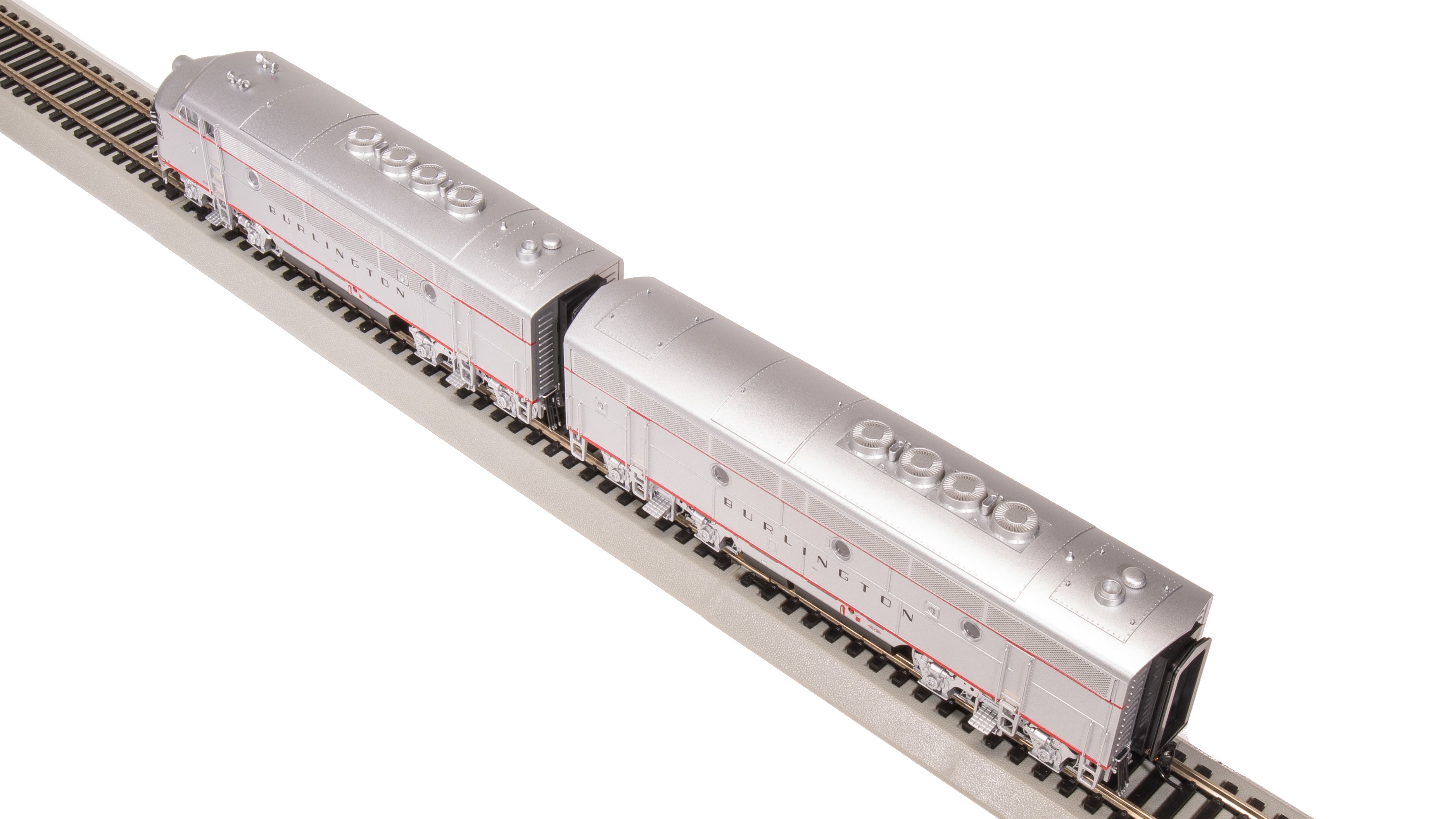 8162 EMD F3 A/B, CBQ 9960A/9960B, Aluminum w/ Black Nose Stripes, A-unit Paragon4 Sound/DC/DCC, Unpowered B-unit, HO