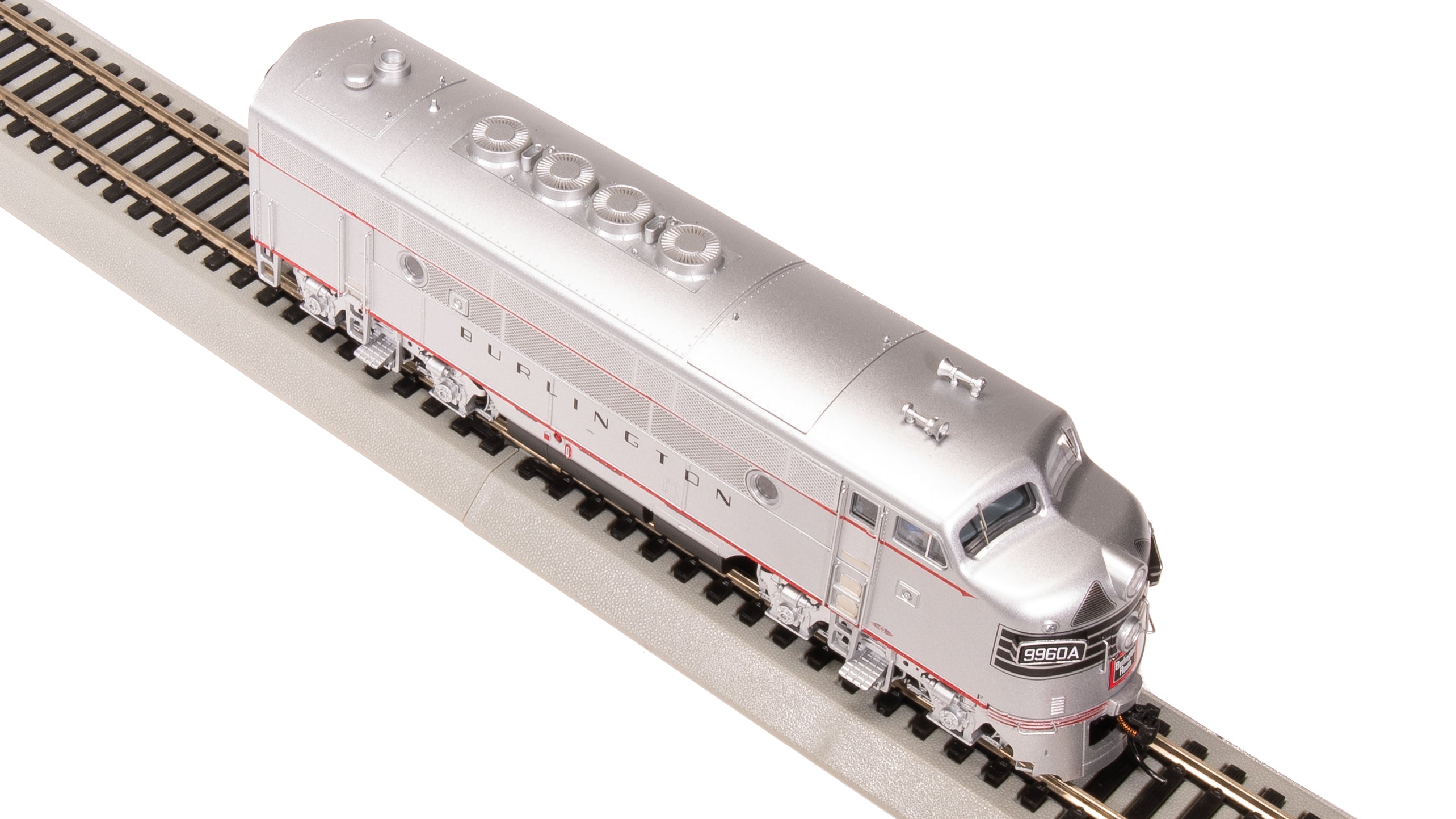 8162 EMD F3 A/B, CBQ 9960A/9960B, Aluminum w/ Black Nose Stripes, A-unit Paragon4 Sound/DC/DCC, Unpowered B-unit, HO