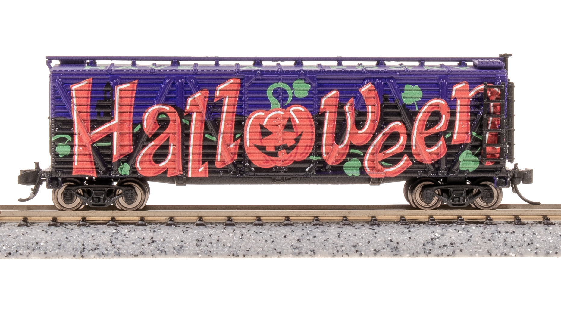8473 40' Wood Stock Car, Halloween Season Theme, Spooky Sounds, N Scale