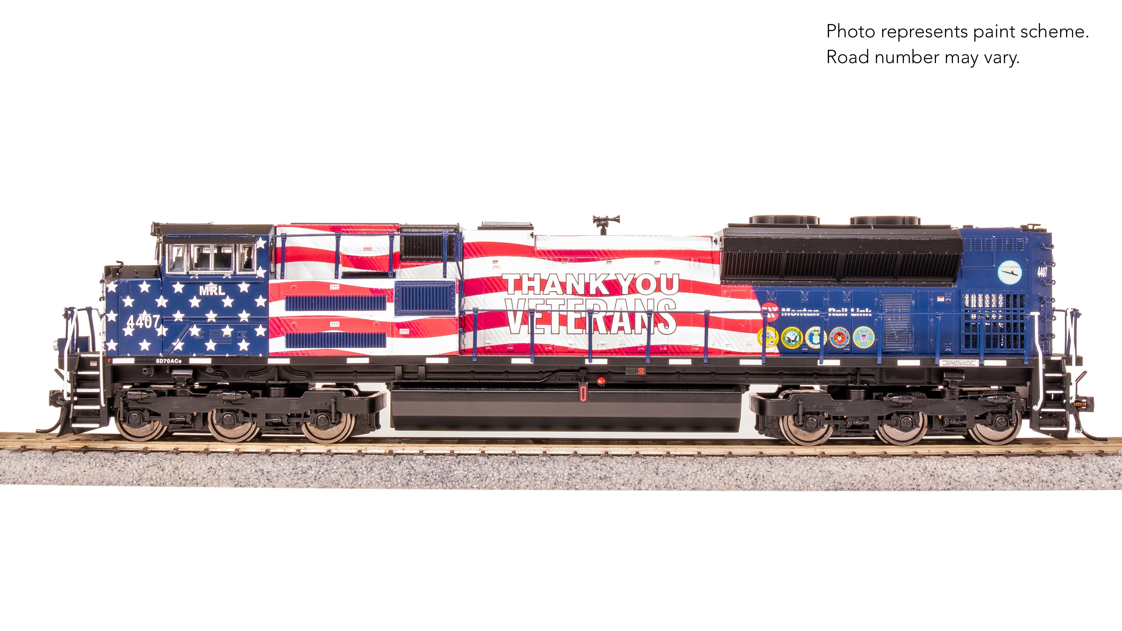 8672 EMD SD70ACe, MRL 4407, Veterans Tribute, Paragon4 Sound/DC/DCC, w/ Smoke, HO
