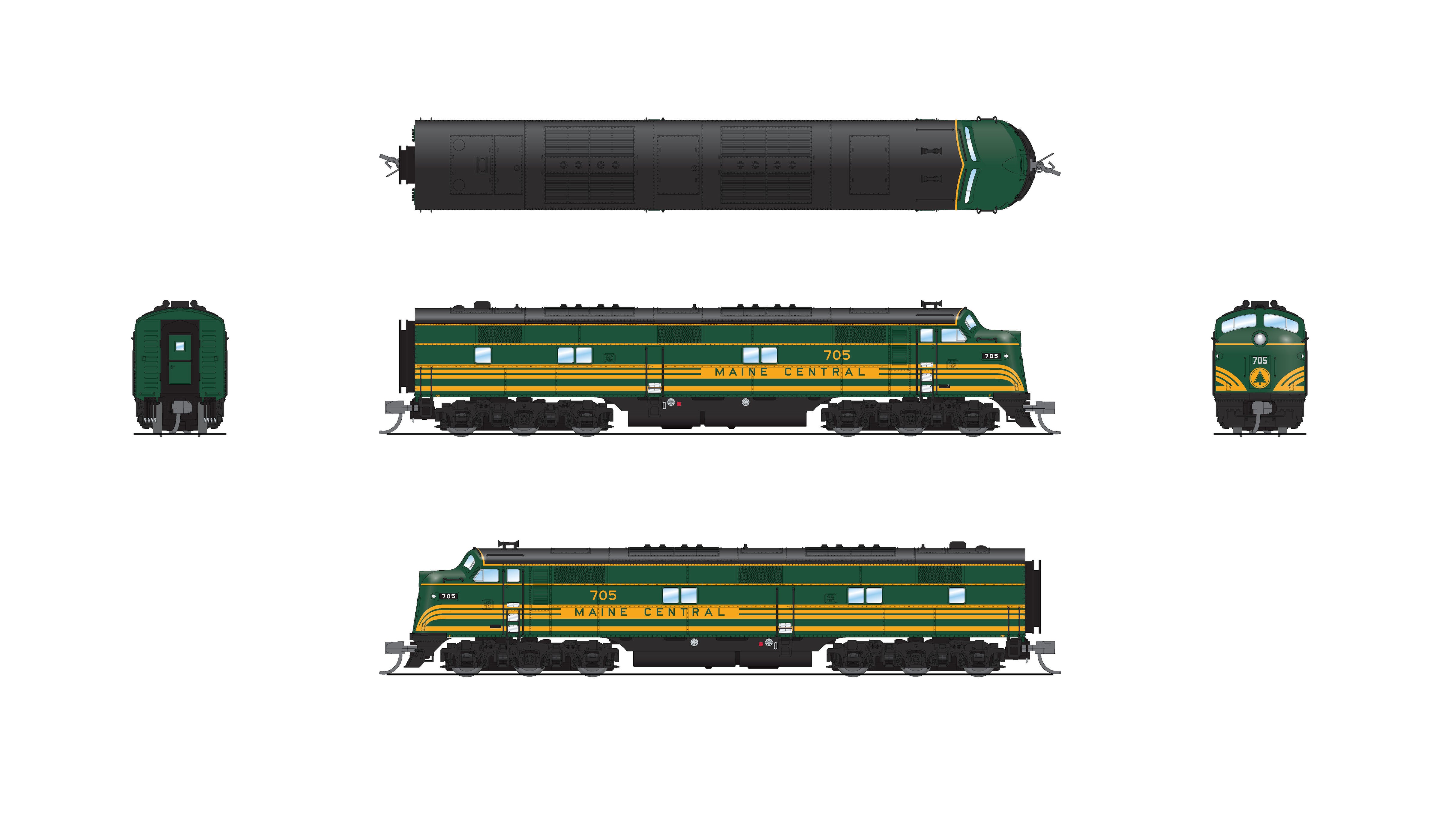 8765 EMD E7A, MEC 705, Green & Dulux Gold, Paragon4 Sound/DC/DCC, N